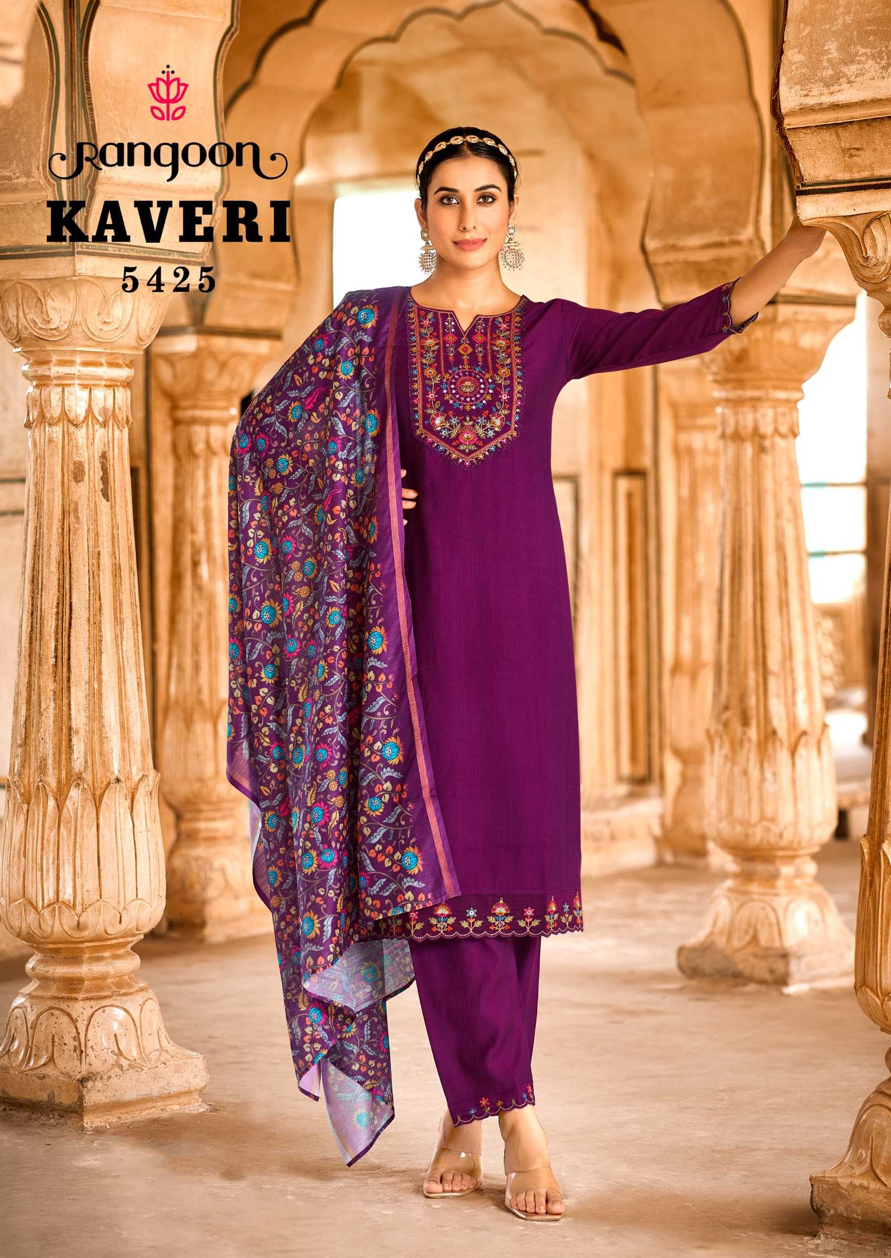 kaveri by rangoon khatli handwork viscose readymade suits