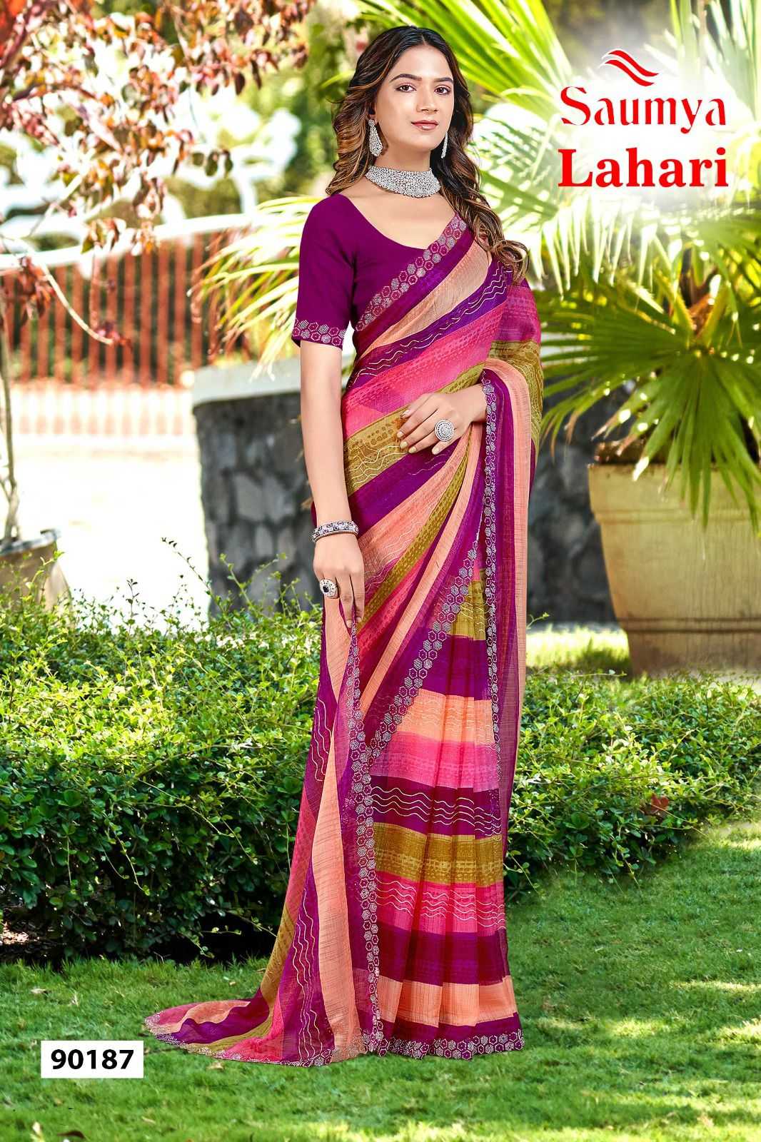 lahari by saumya pretty look chiffon fancy saree collection