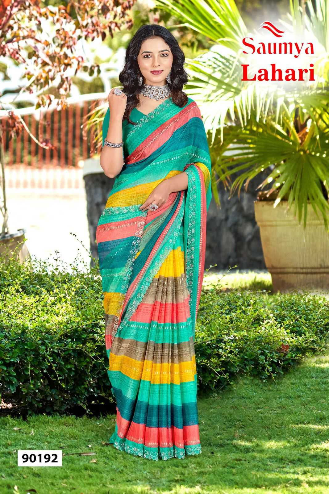 lahri by saumya siroski work trendy golden chiffon saree collection