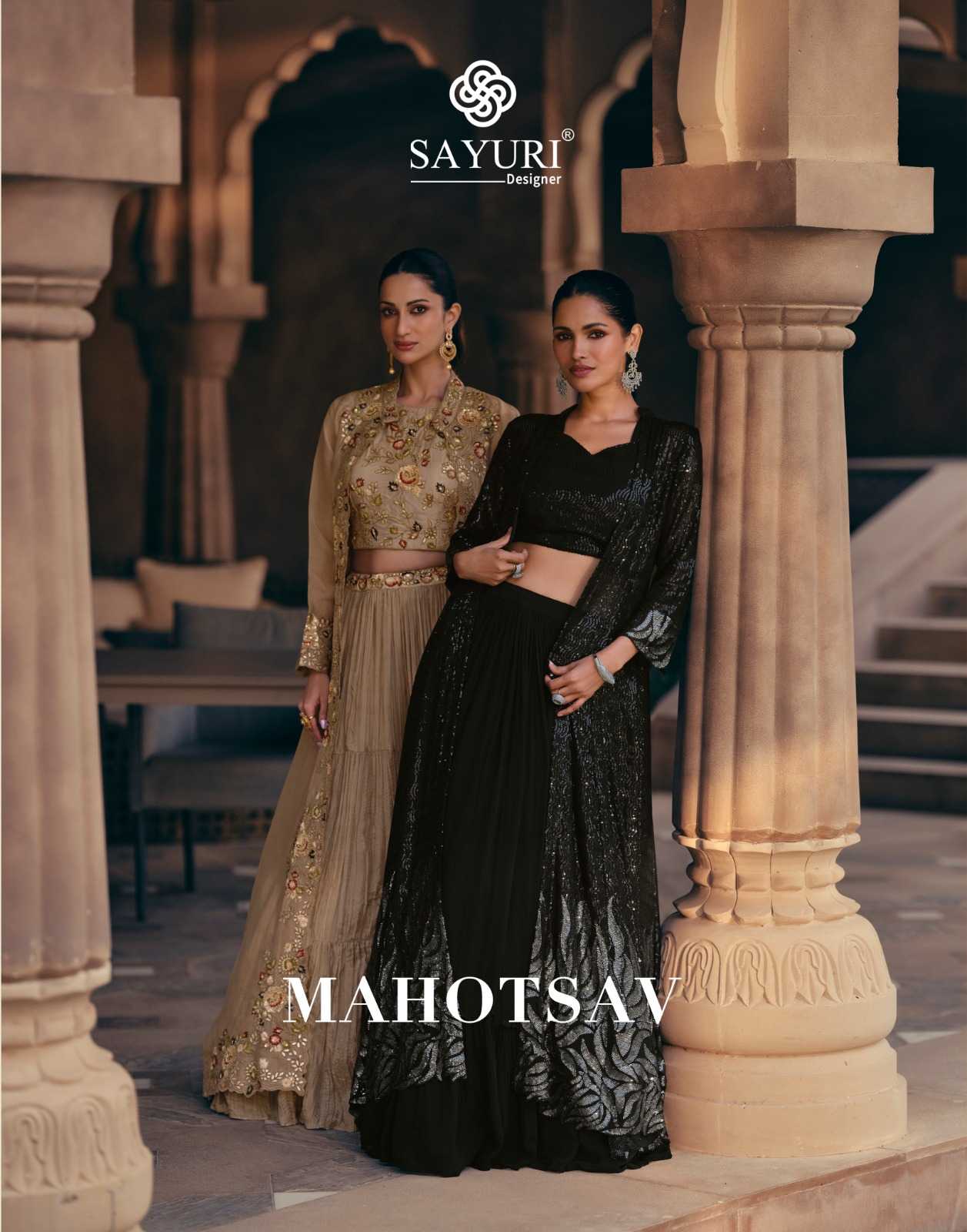 mahotsav by sayuri designer chinon silk embroidered full stitch indo western dress