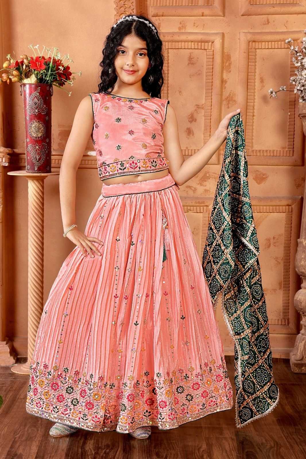 pr aaradhna vol 45 thread sequence work readymade kids lehenga 