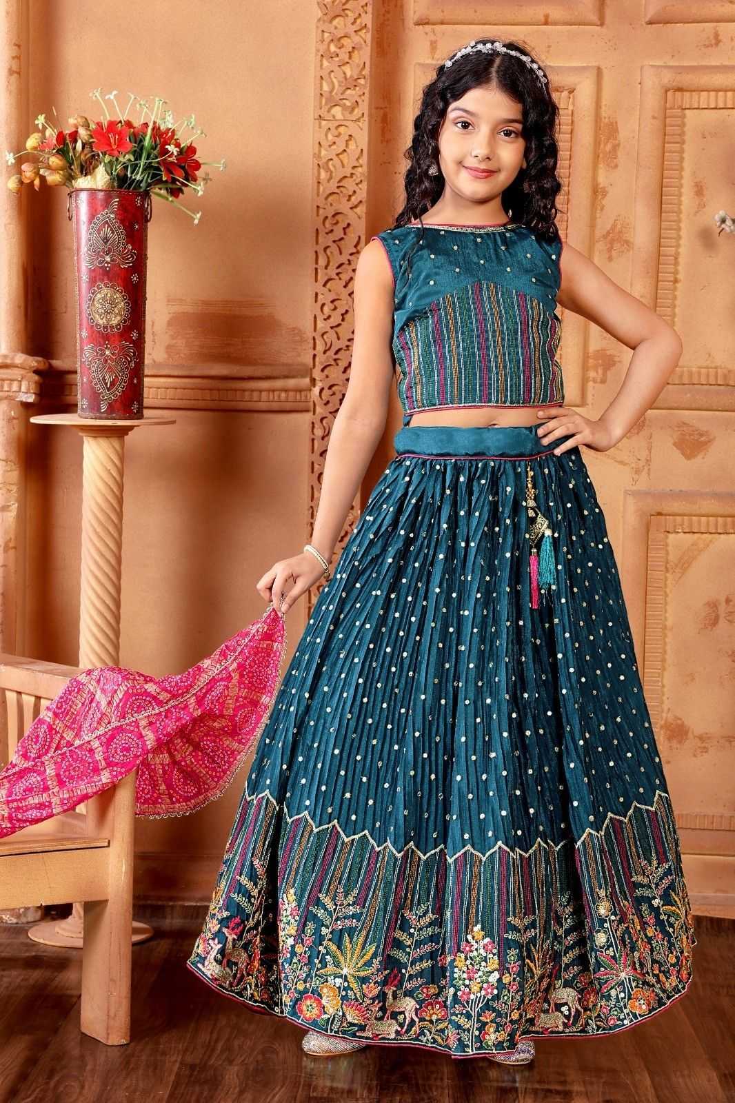 pr aaradhna vol 46 multi colour embroidery work readymade lehenga for kids