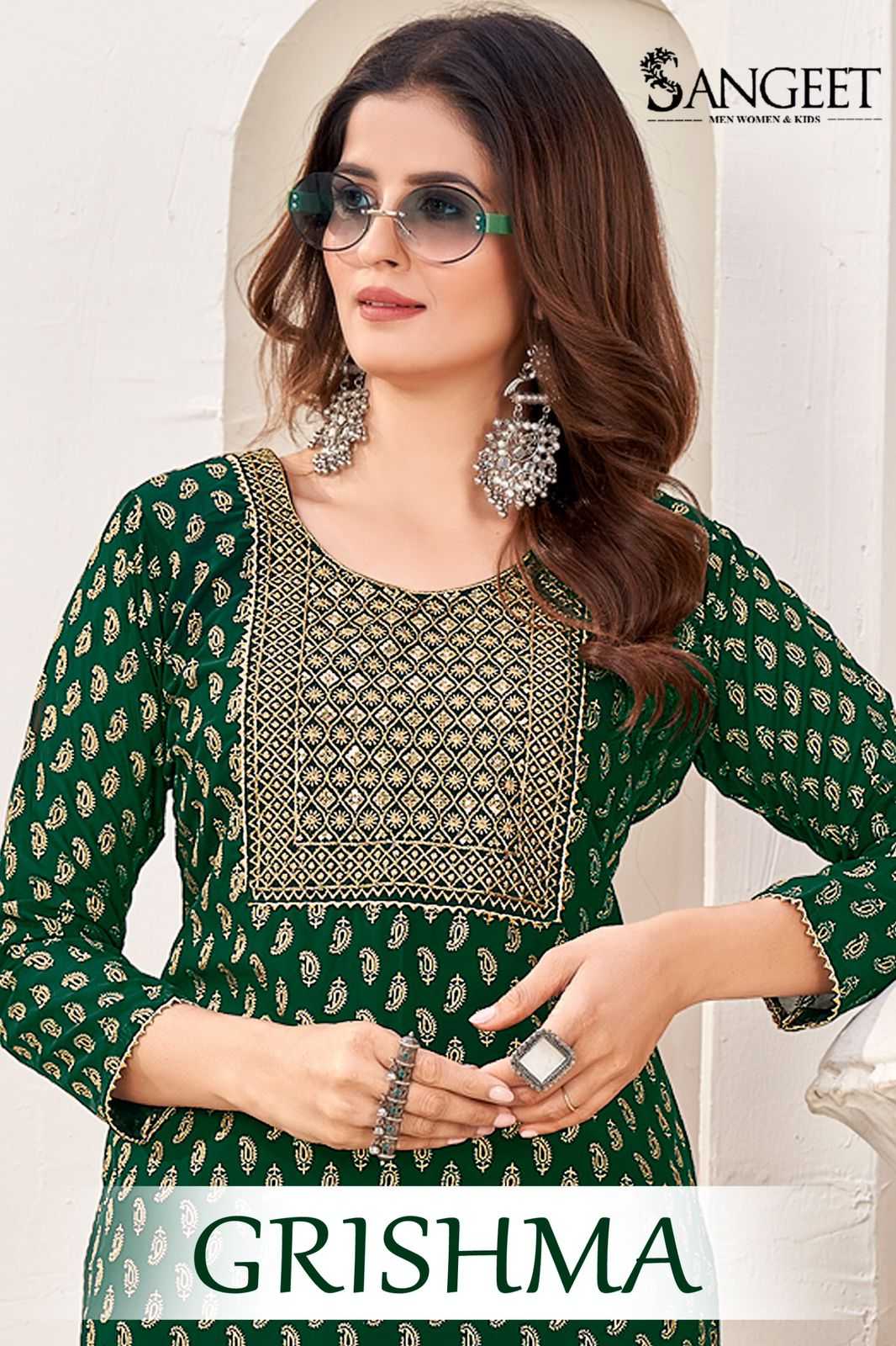 pr girishma georgette foil gold print daily wear full stitch plush size kurti