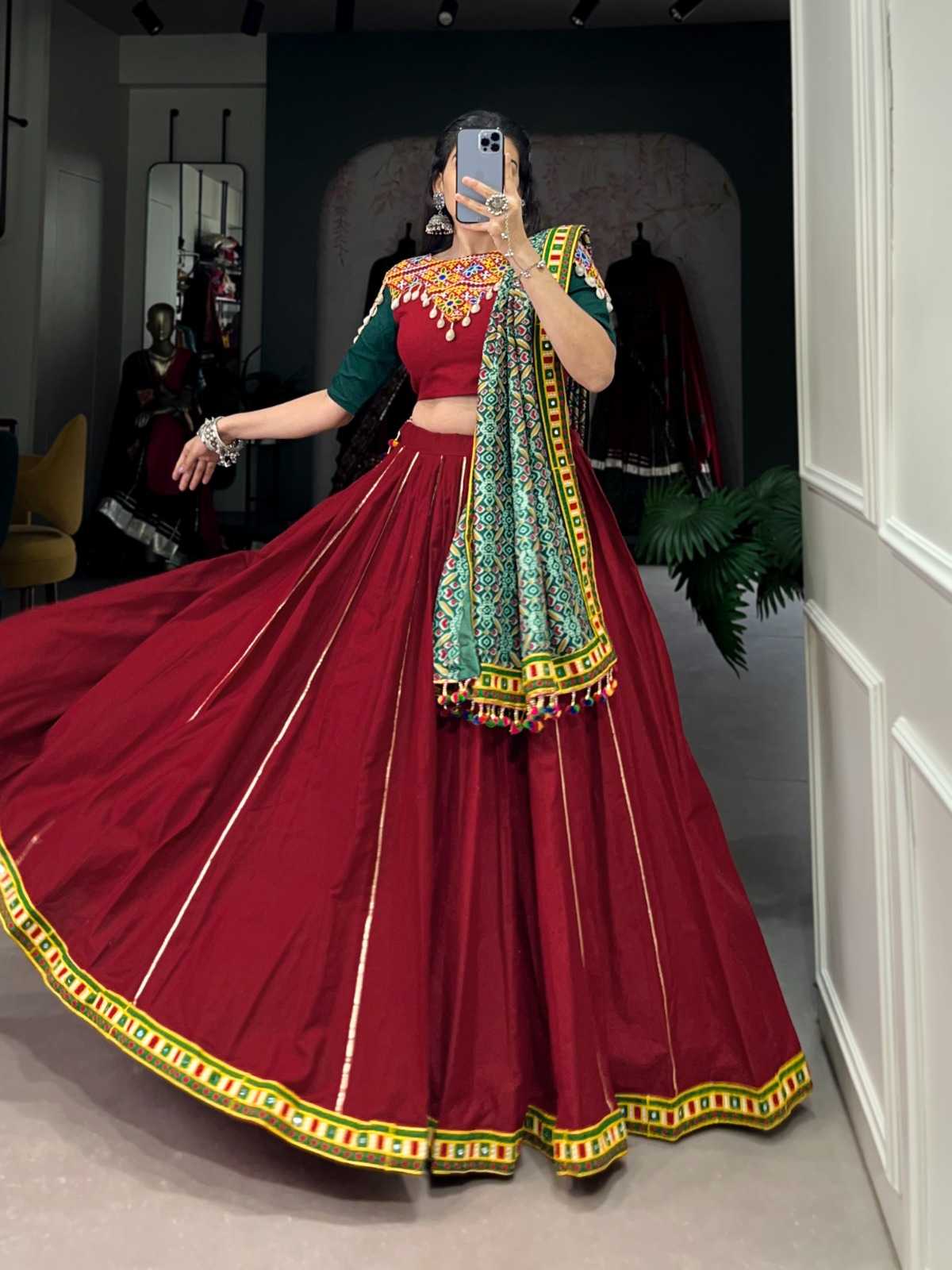 pr lnb1672 cotton traditional wear stitch navratri lehenga with unstitch choli 