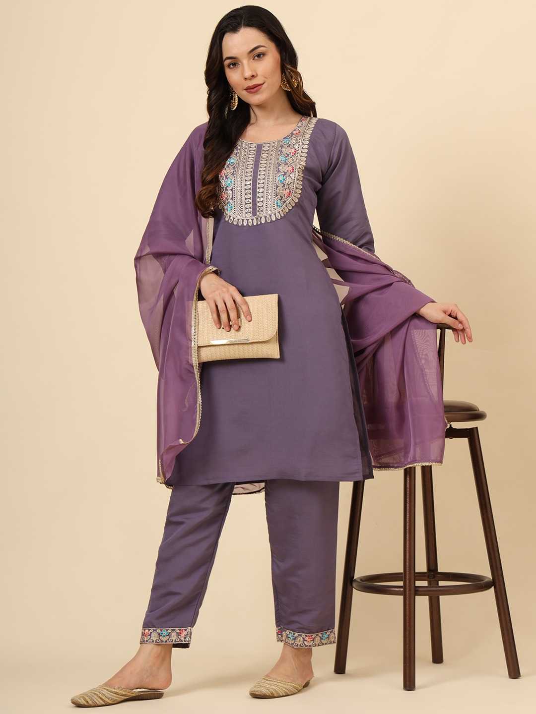 pr sprite silk blend neck embroidery work fullstitch kurti set