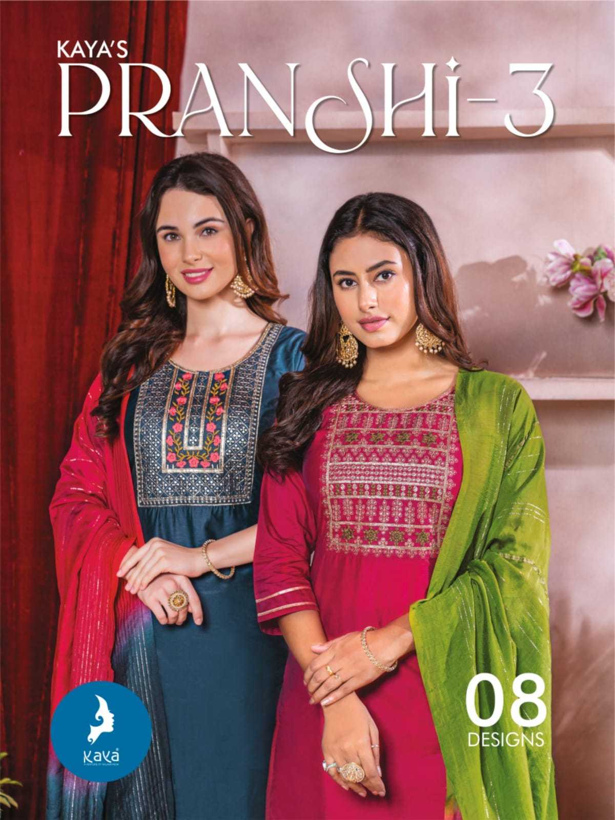 pranshi vol 3 by kaya popular design chanderi silk readymade big size 3pcs dress