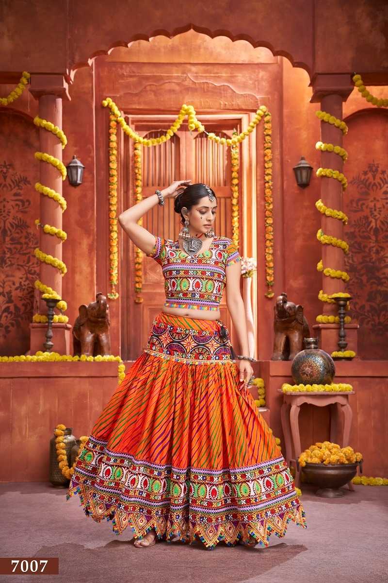 rajwadi vol 4 7007 aawiya cotton silk laheriya print stitch lehenga unstitch choli