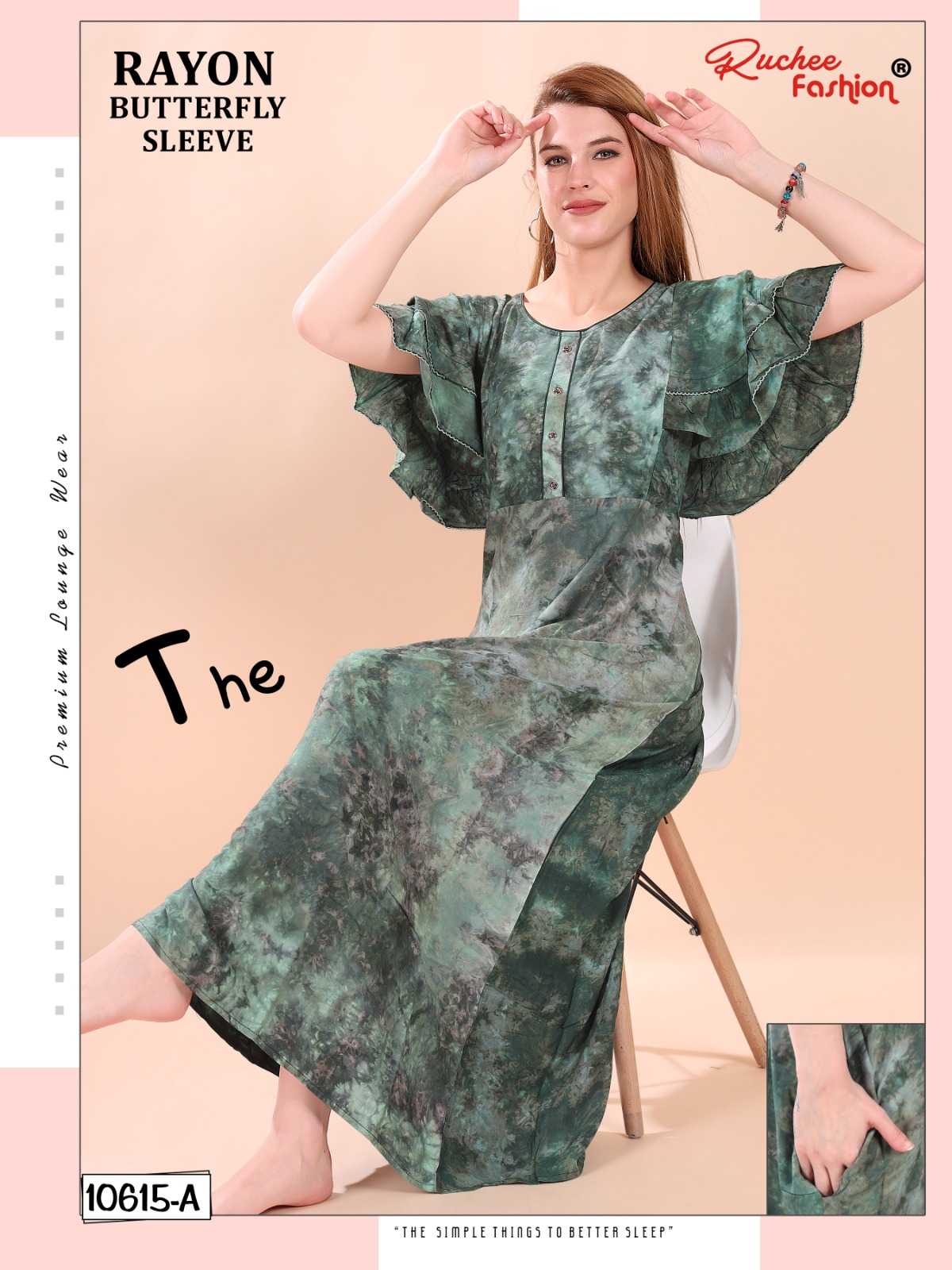 ruchee fashion rayon new trendy gown butterfly sleeves style women nighty