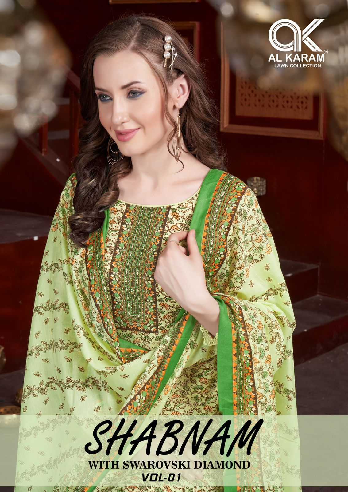 shabnam with swarovski daimond vol 1 by al karam cotton modern 3pcs dress material 