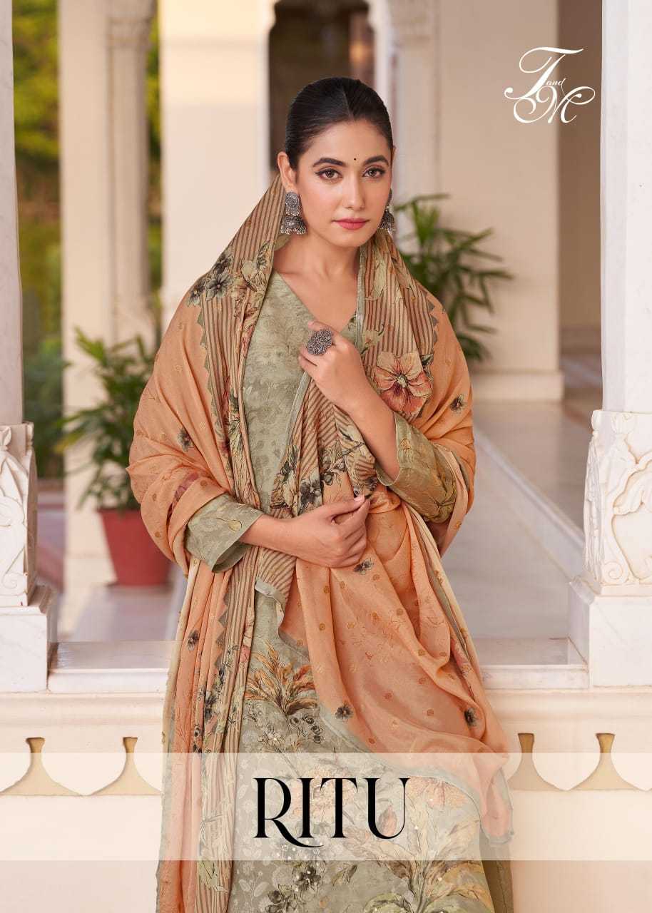 t&m ritu jacquard digital print viscose 3pcs suits collection