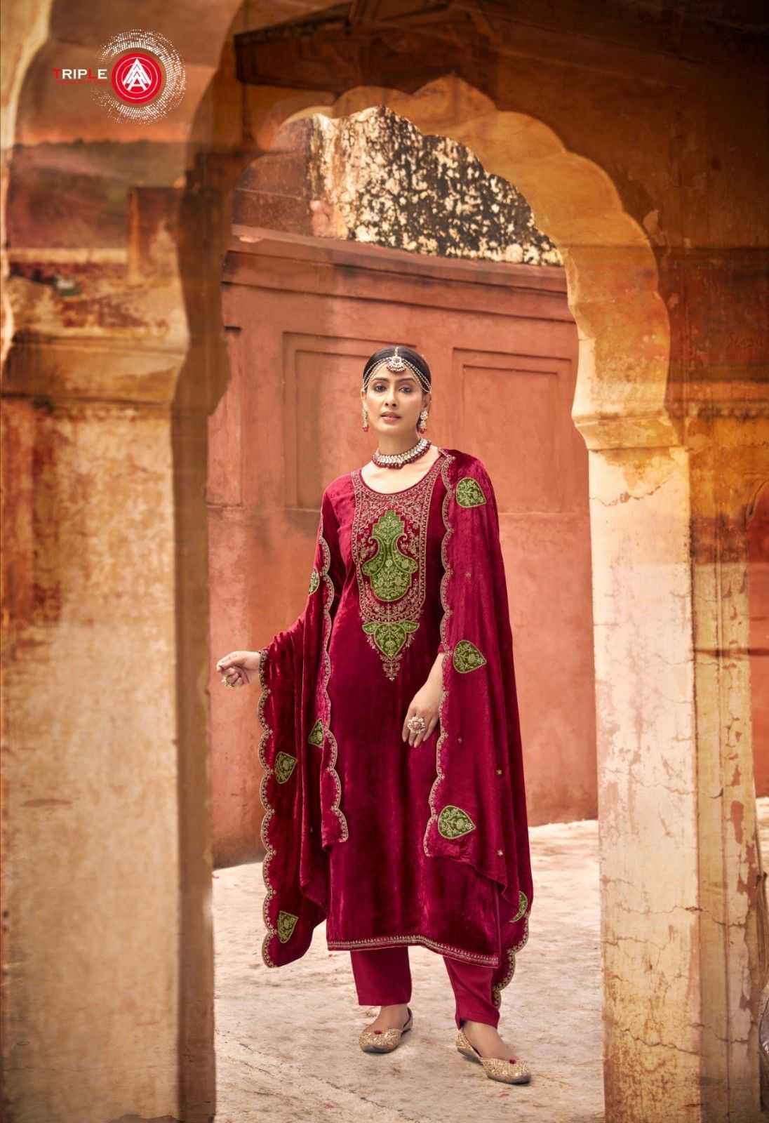 triple a taj arabia viscose makhmali velvet designer winter dress material 