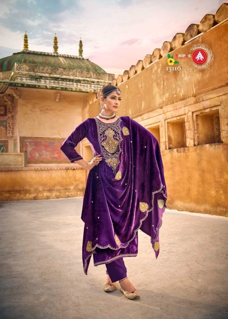 triple a taj arabia viscose mukhmali velvet big size readymade winter wear suits