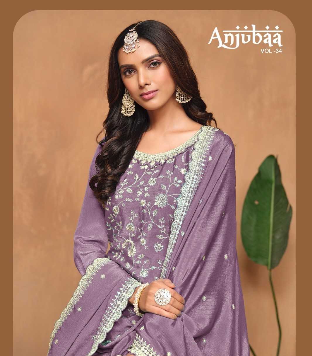 twisha anjubaa vol 34 fashionable palazzo style chinon 3pcs dress 