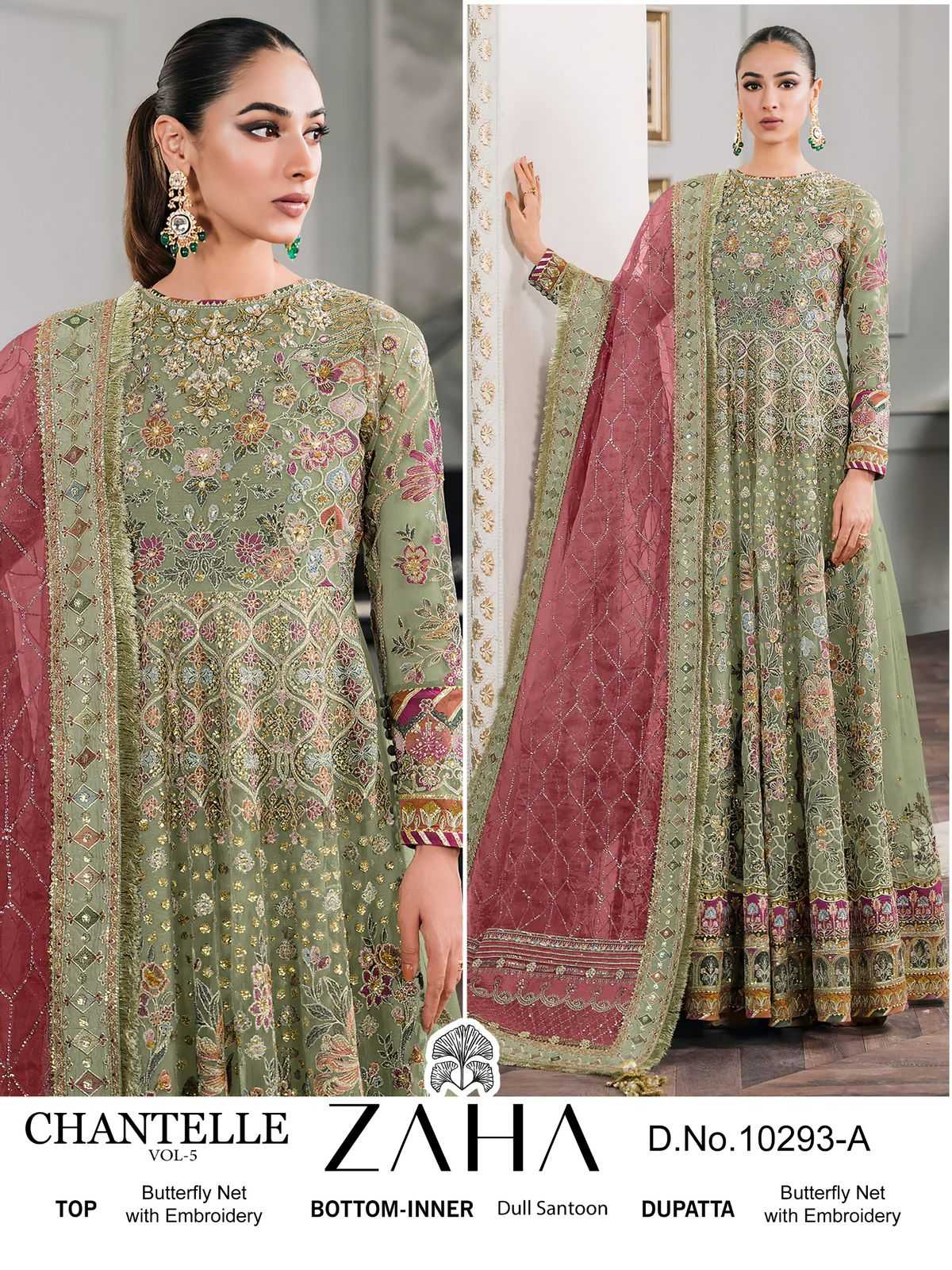 zaha chantelle vol 5 10293 butterfly net embroidered pakistani dress material