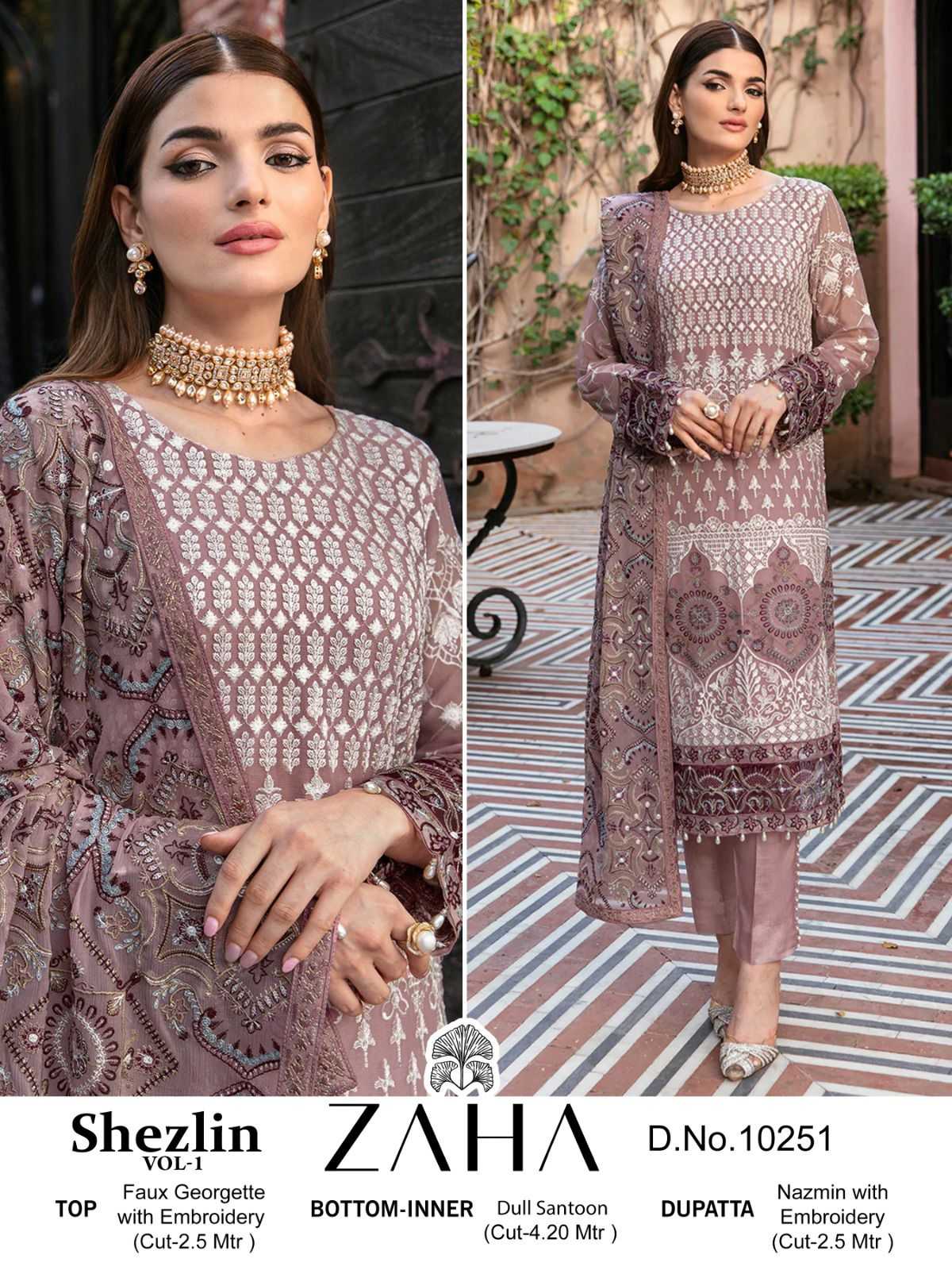 10251 by zaha embroidery pretty look georgette pakistani unstitch suits