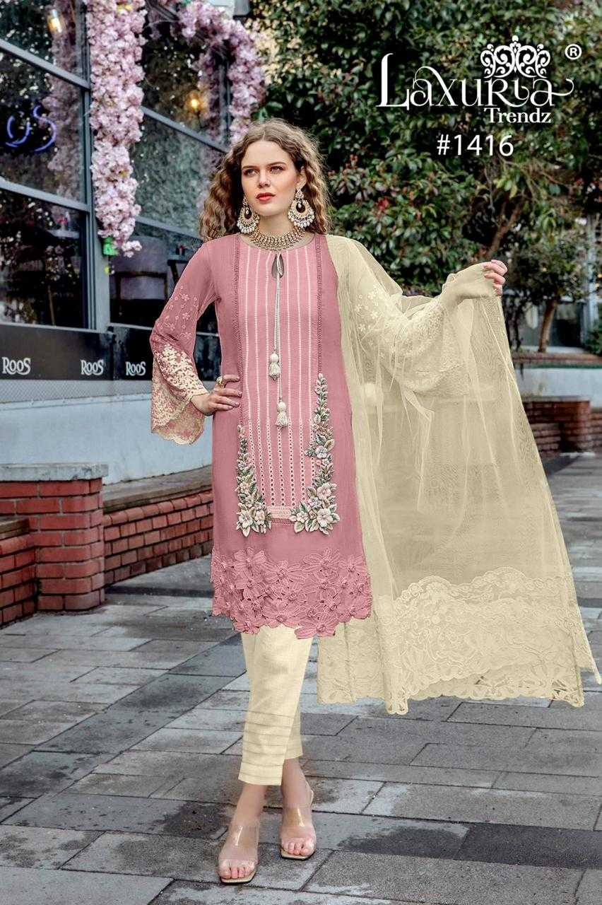 1416 by laxuria trendz hit design georgette readymade pakistani 3pcs dress