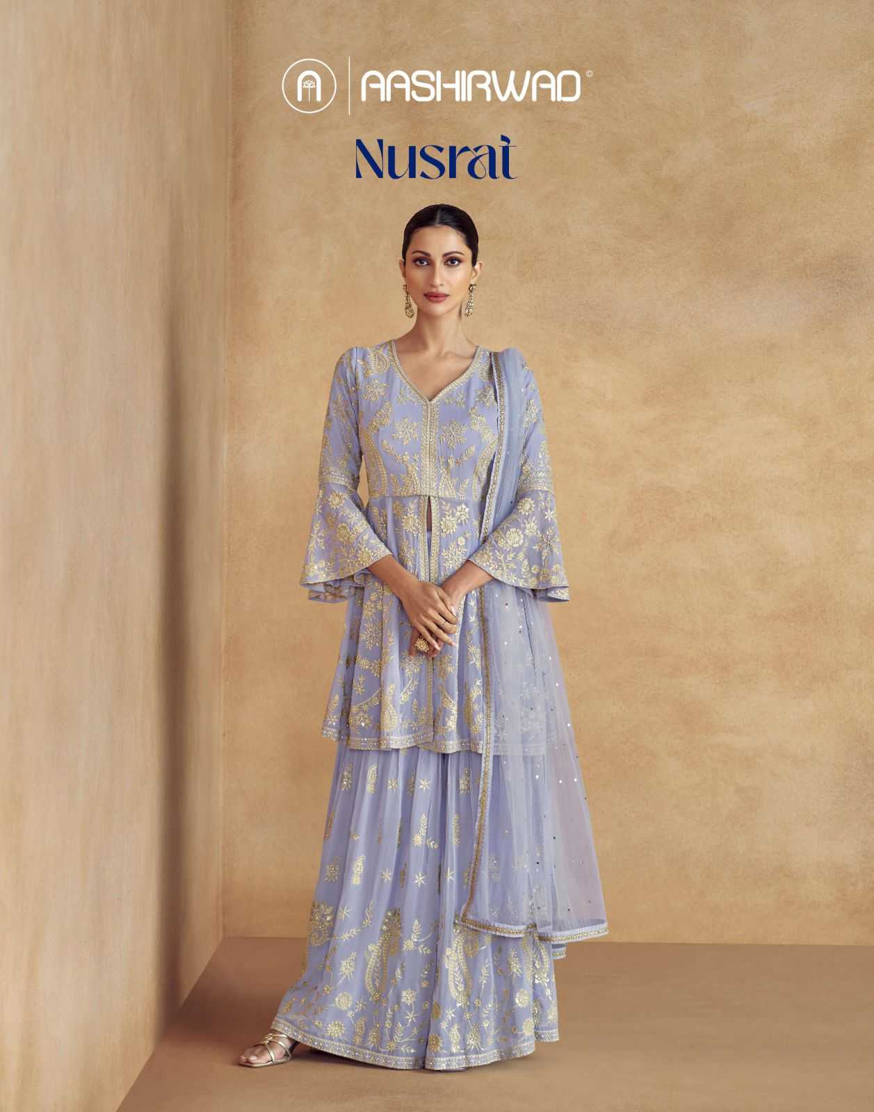 aashirwad creation nusrat georgette exclusive full stitch plazzo style dress 