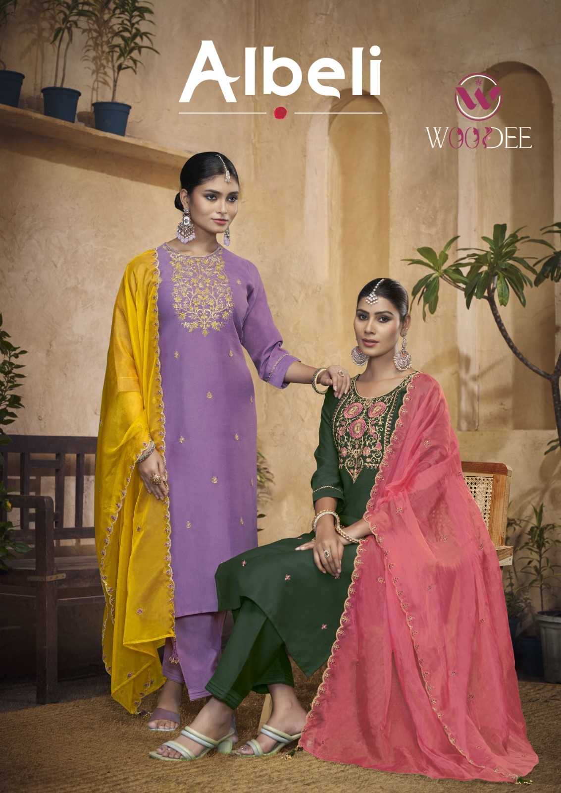 albeli by woodee fancy viscose silk 3pcs readymade suits online