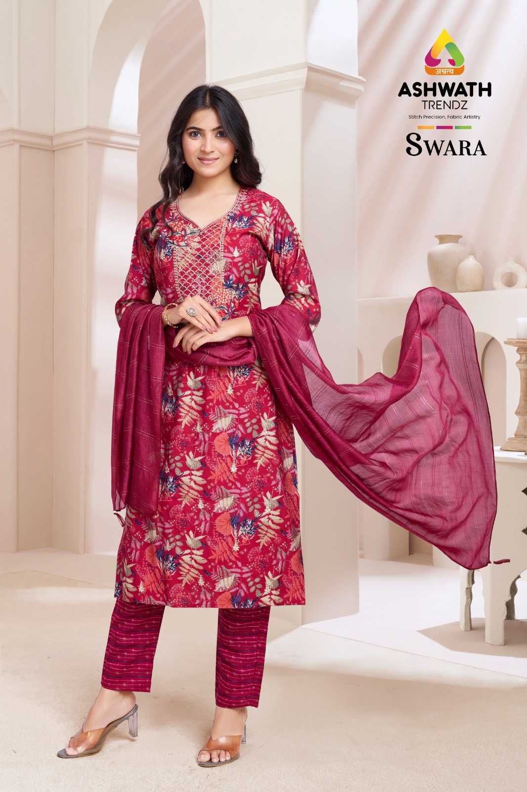 ashwath Trendz swara modal print stylish straight cut fully stitch 3pcs combo dress 