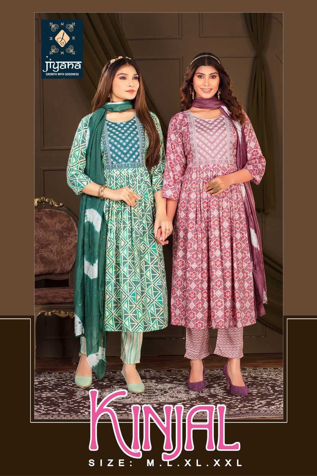 kinjal by jiyana readymade rayon foil print casual wear salwar kameez 