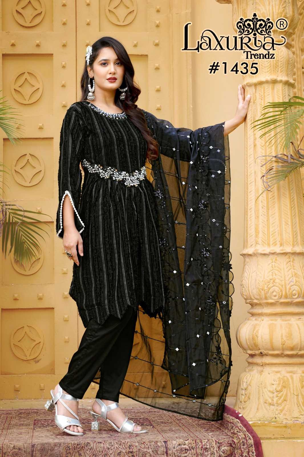 laxuria trendz 1435 new trendy feathered bsy full stitch pakistani kurti with pant 