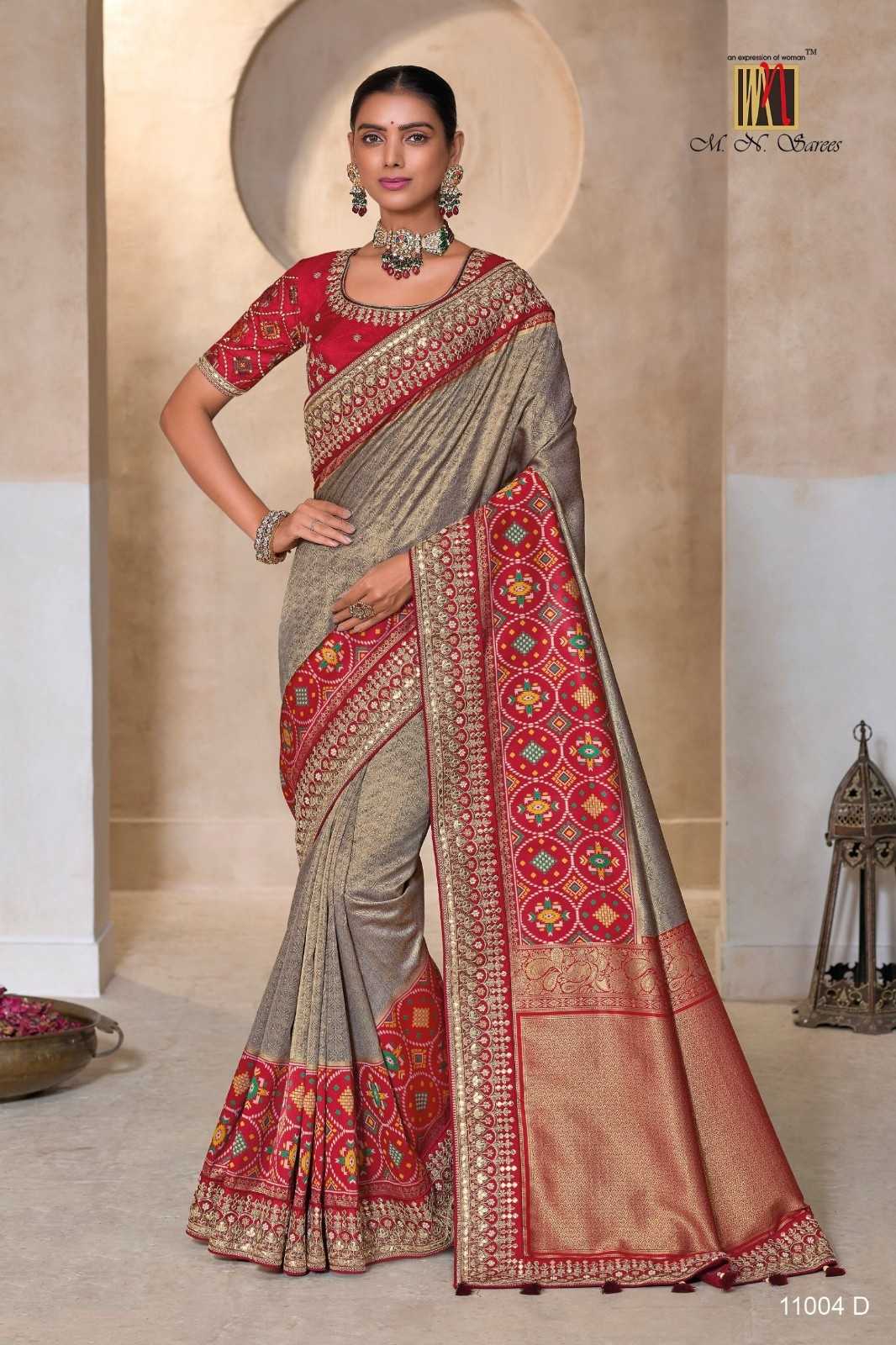 mn 11004 kanjivaram patola pattern beautiful look saree supplier 