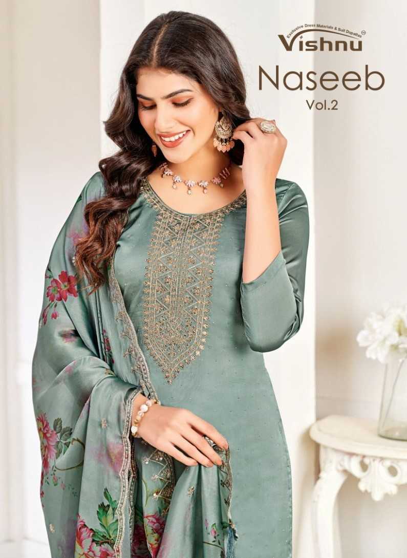 naseeb vol 2 by vishnu rangoli silk stylish look dress material 