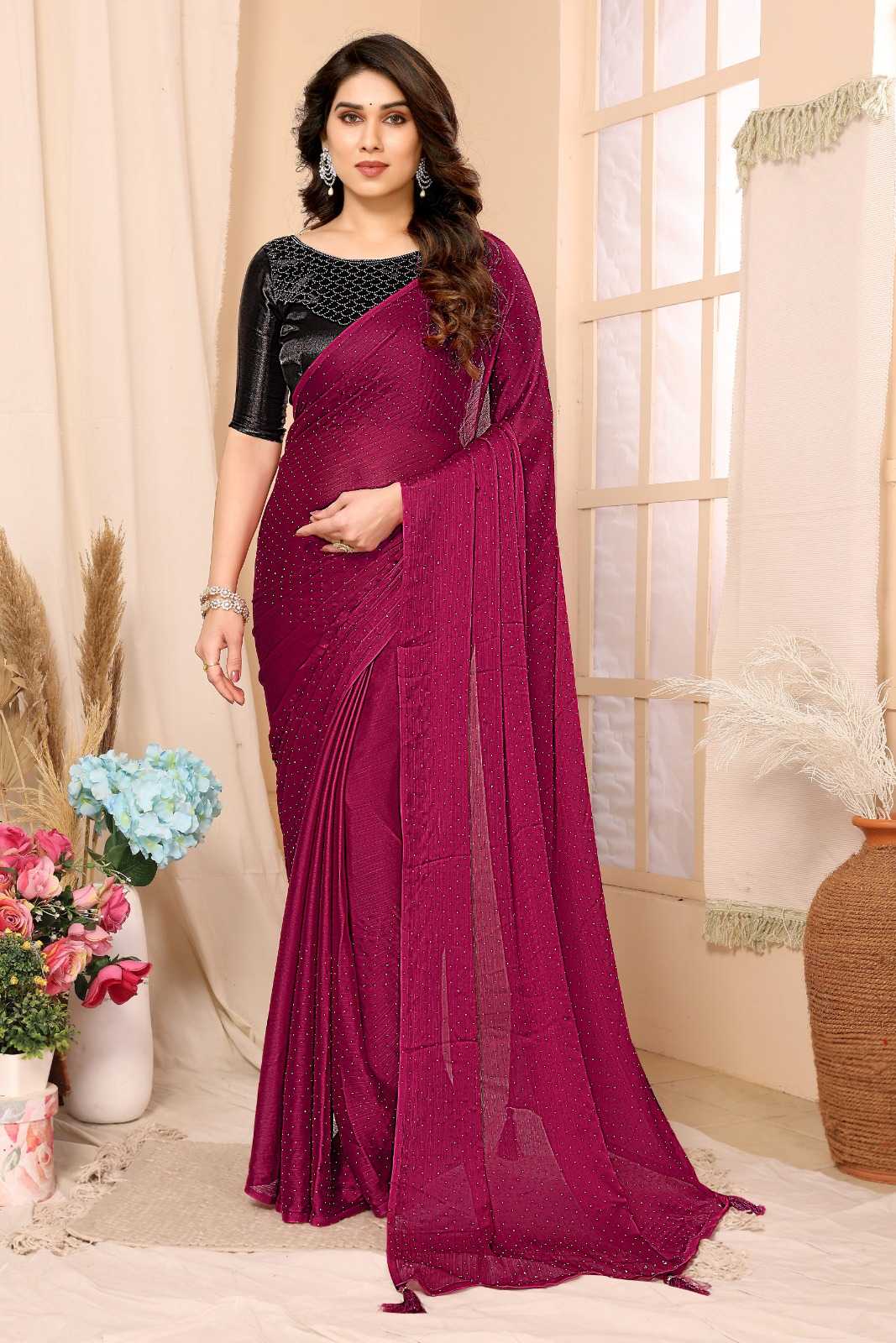 pr antra beautiful satin chiffon saree with blouse