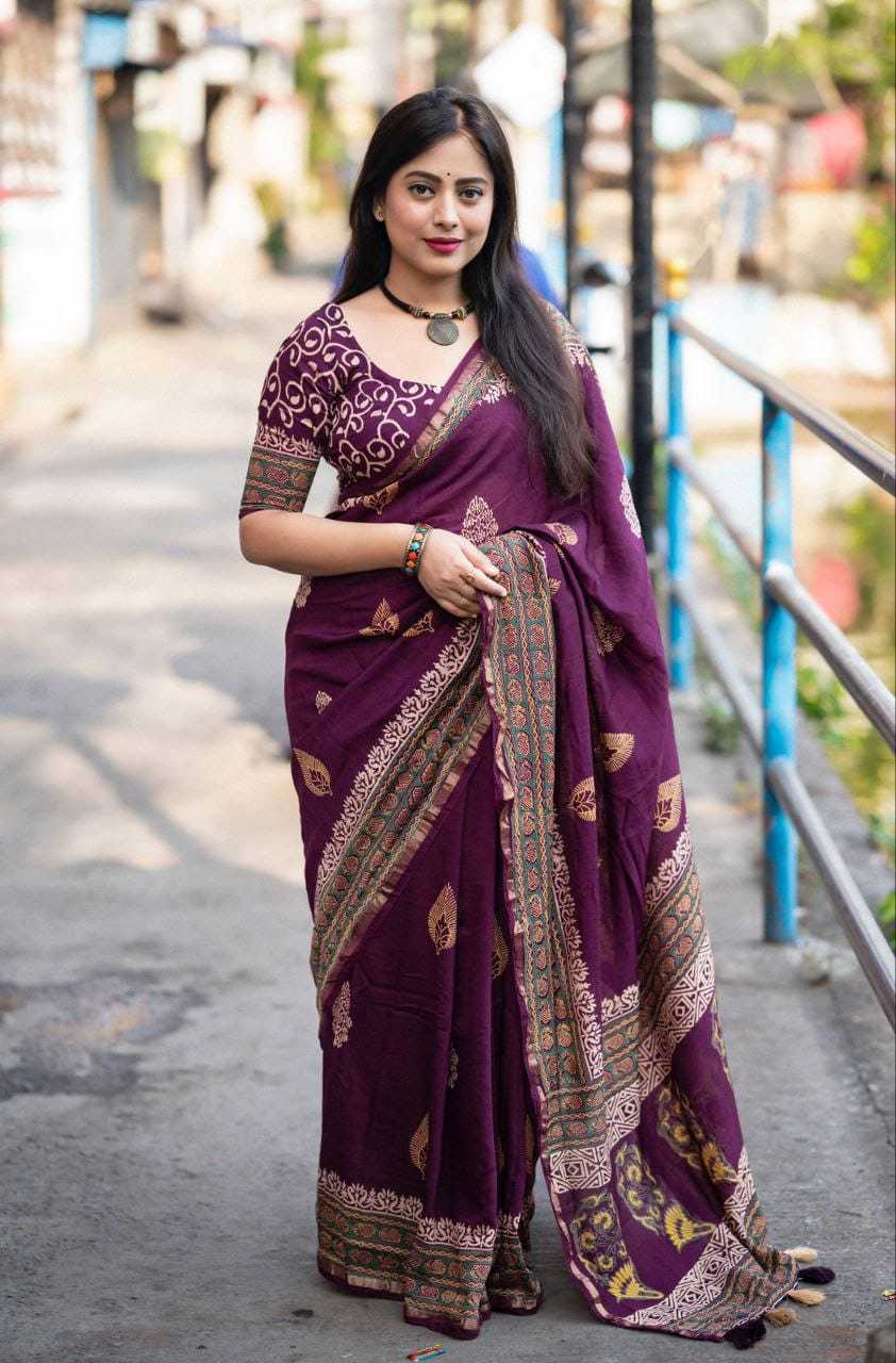 pr kc 103 pure chanderi cotton ajrakh trendy saree