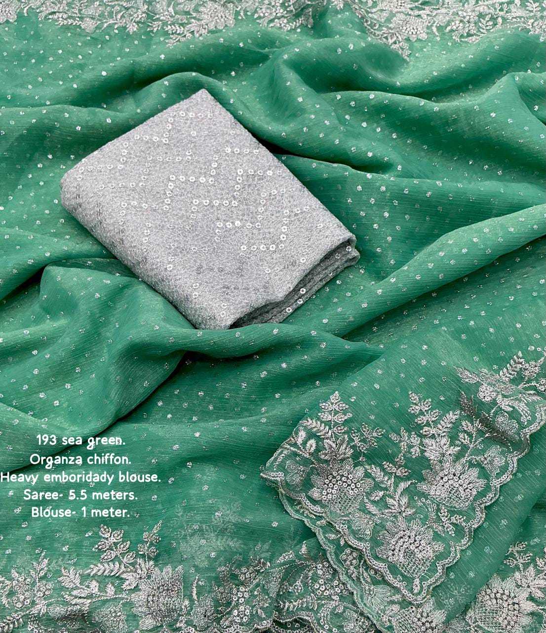 pr kc 193 organza chiffon traditional wear silver butti saree with blouse 