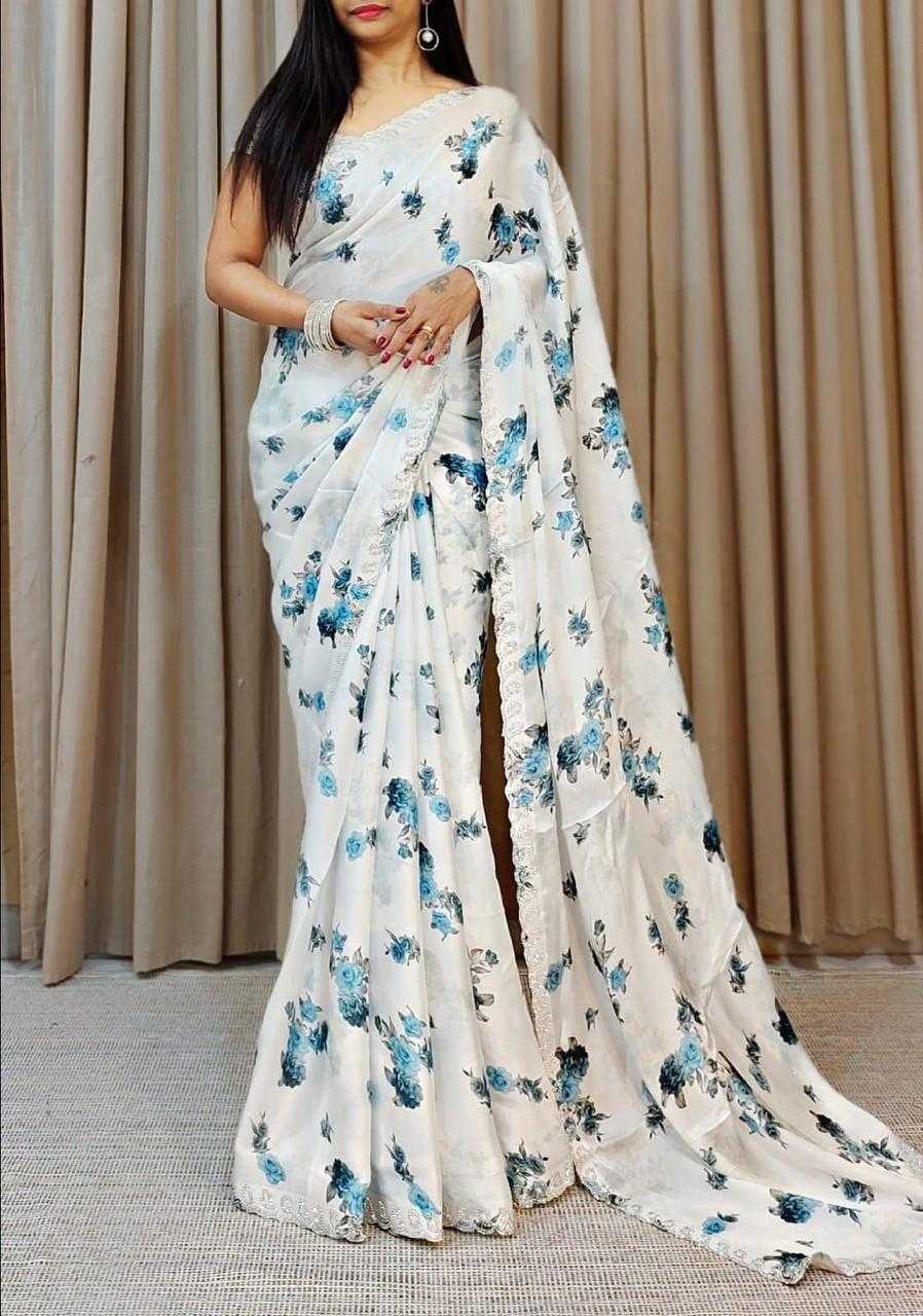 pr kc 103 hand printed georgette satin silk new saree design 2024