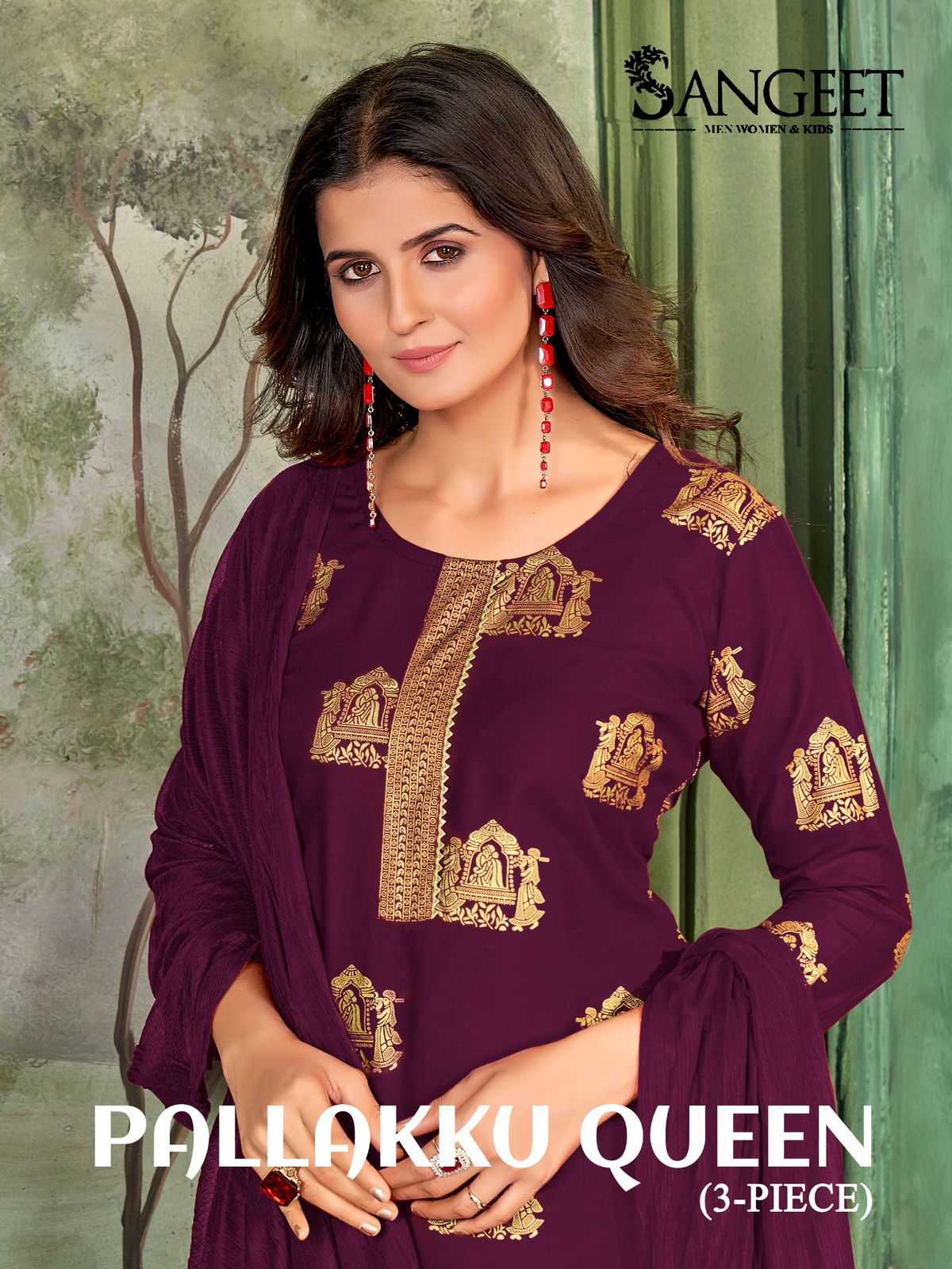 pr pallakku queen rayon gold print plus size readymade suits