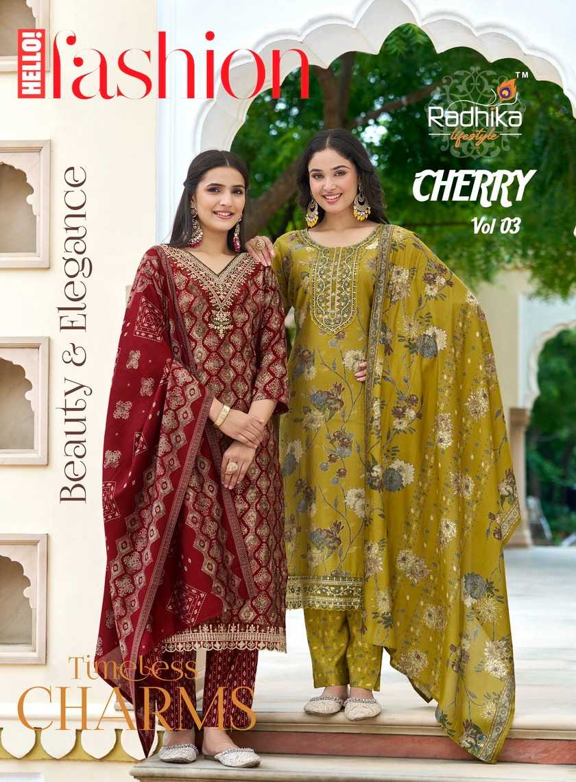 radhika lifestyle cherry vol 3 chanderi print readymade pretty look big size suit 