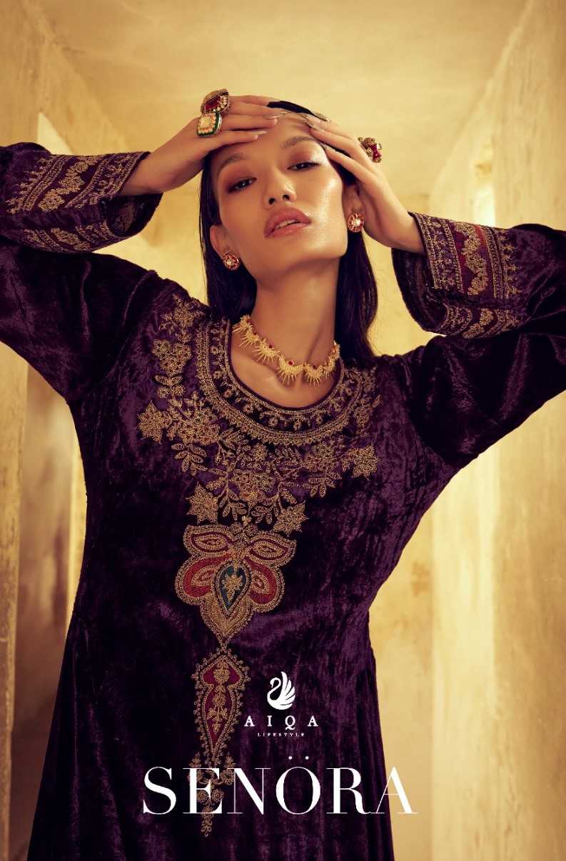 senora by aiqa lifestyle designer pure velvet winter special suits collection