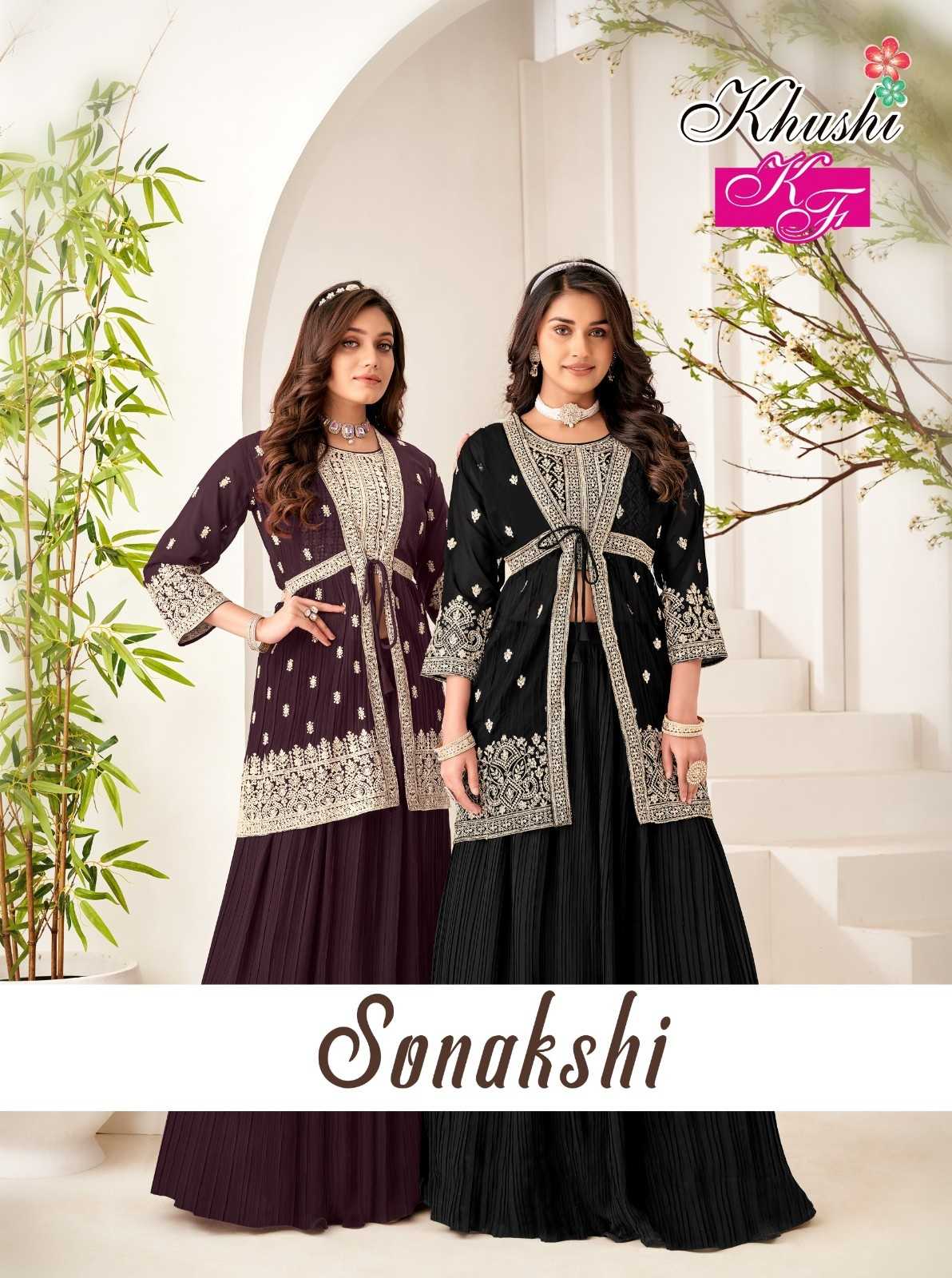 sonakshi by khushi fashion georgette readymade shrug set with skirt supplier 