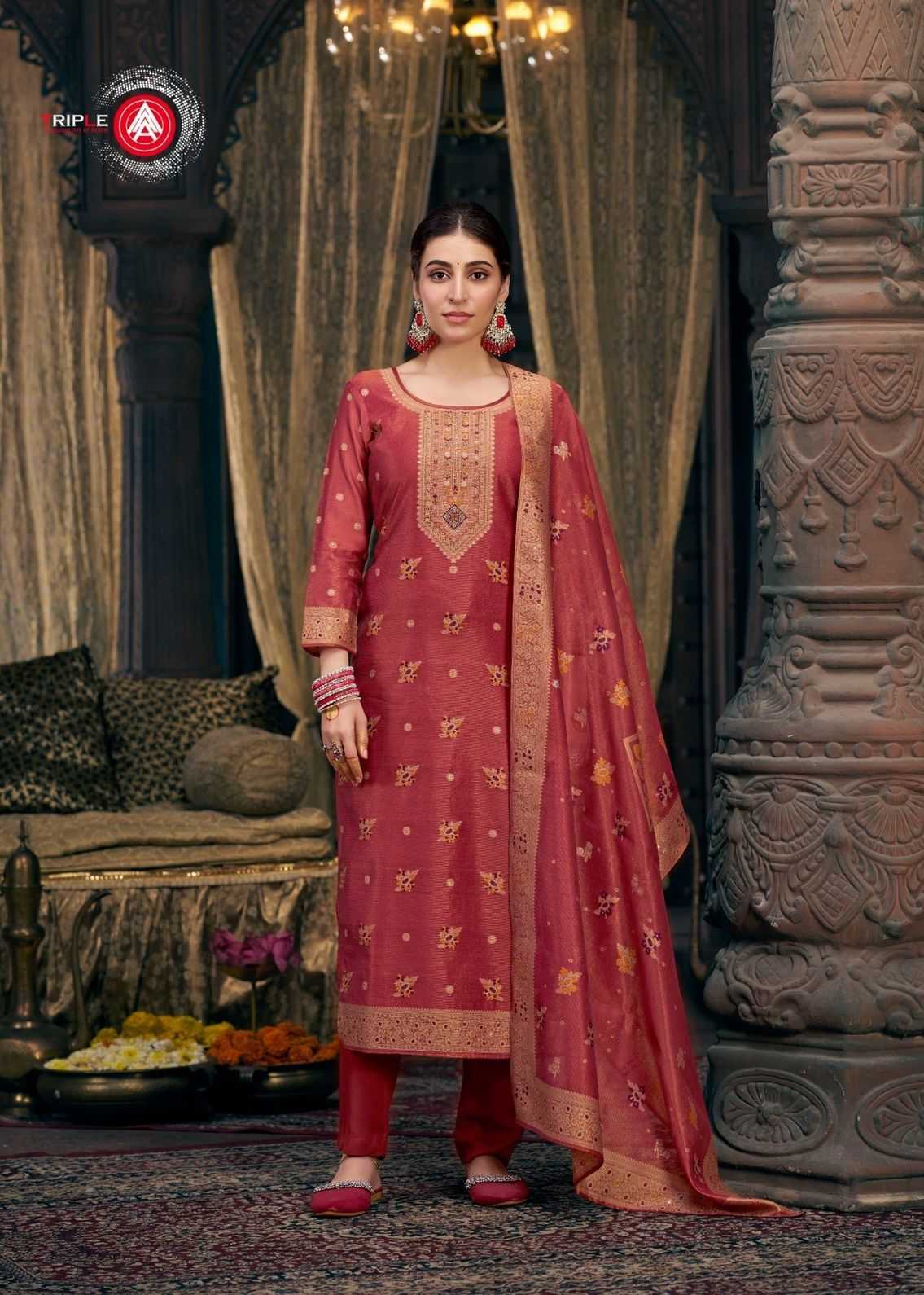 taniya by triple a viscose simmer silk minakari work big size ladies suit 