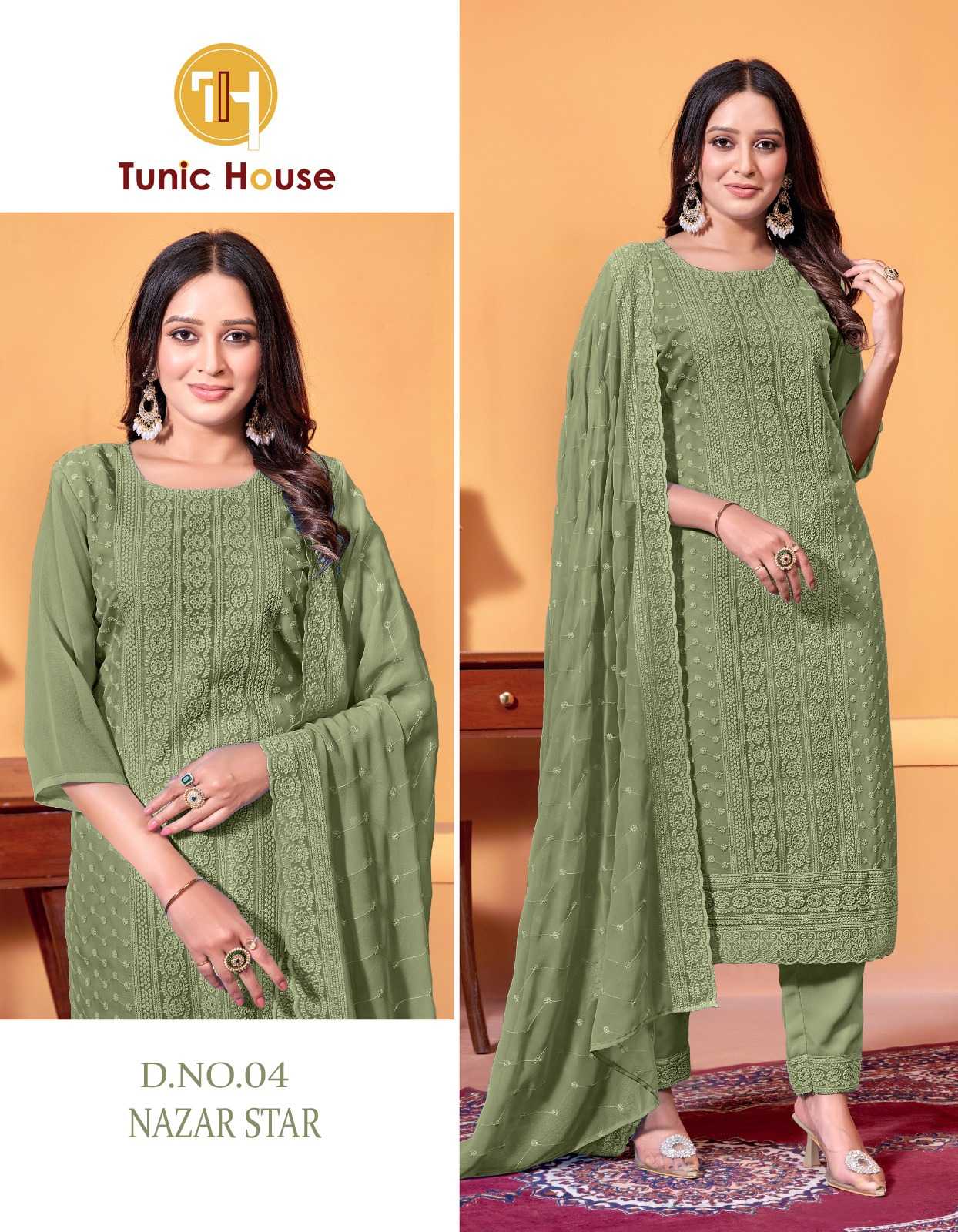 TUNIC HOUSE NAZAR CHIKANKARI READY MADE 3 PCS SIZE COMBO (M.L.XL.XXL)