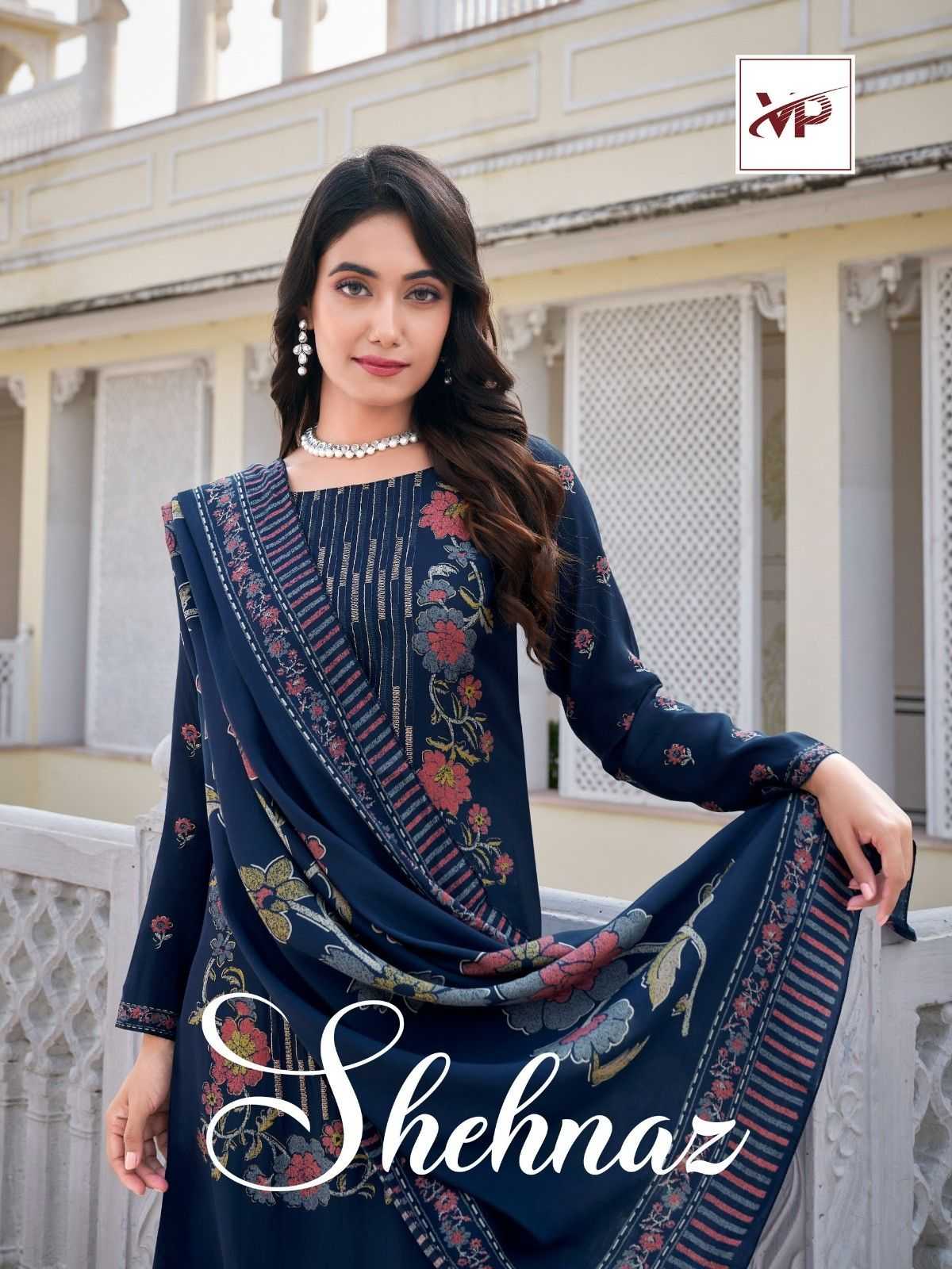 vp shehnaz muslin print embroidery work readymade big size 3pcs dress