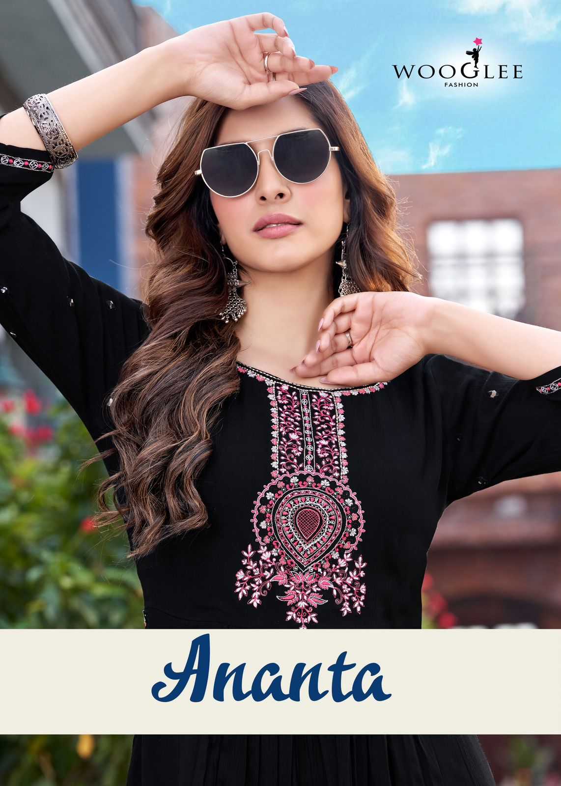 wooglee ananta readymade rayon handwork designer long kurtis   