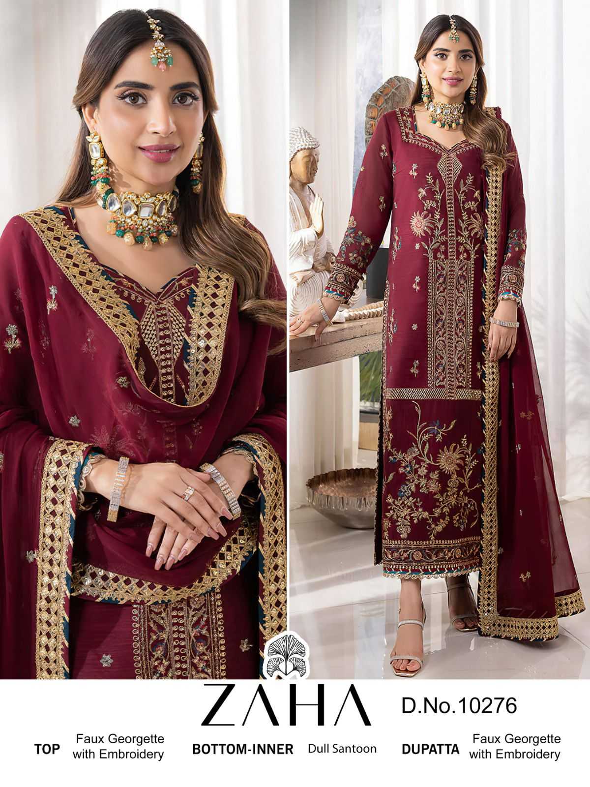 zaha 10276 elegance style single design full stitch big size pakistani suit