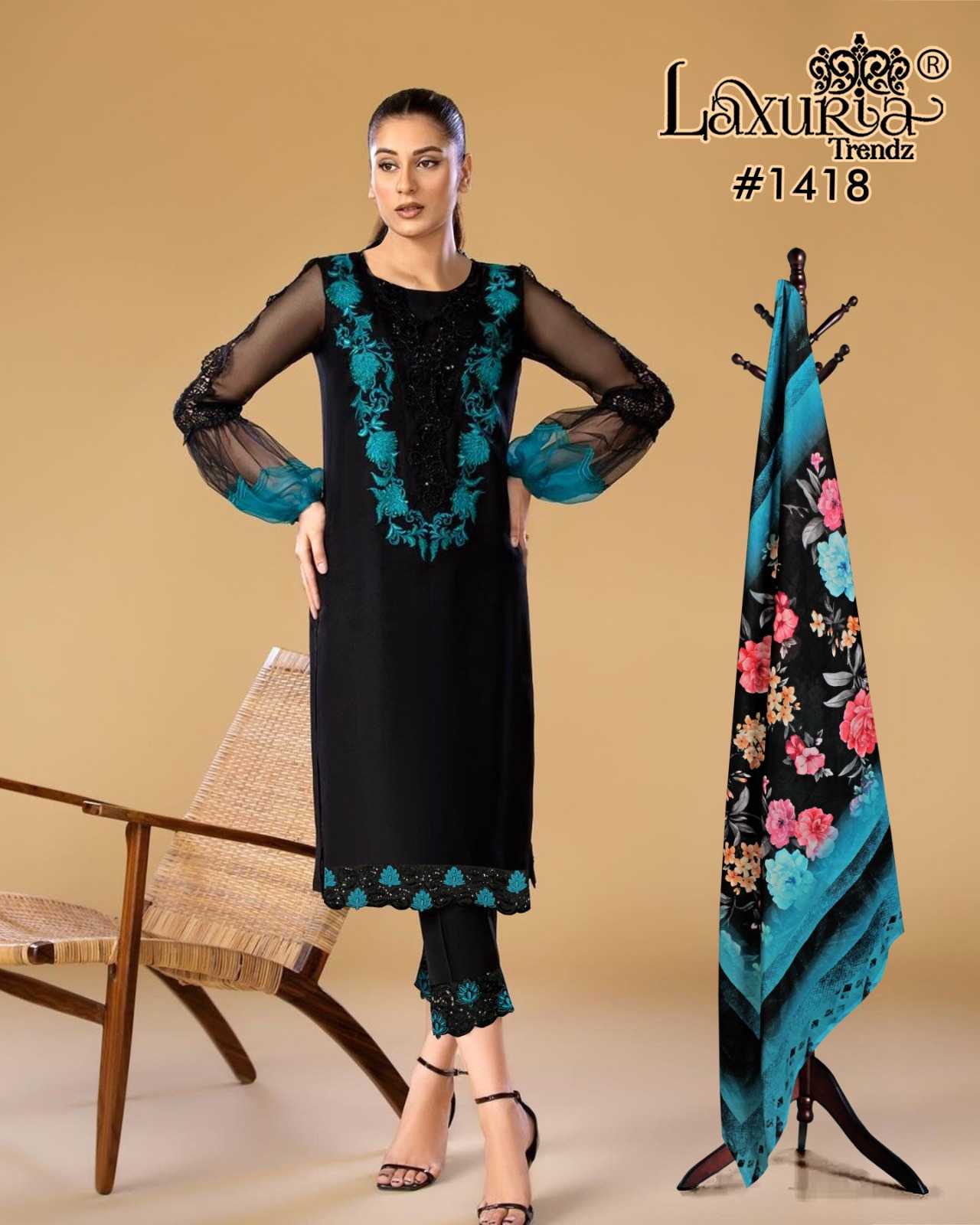 1418 by laxuria trendz georgette readymade modern pakistani suit 