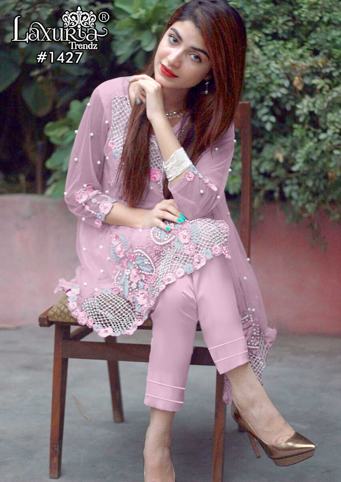 1427 by laxuria trendz readymade designer georgette pakistani kurti with pant