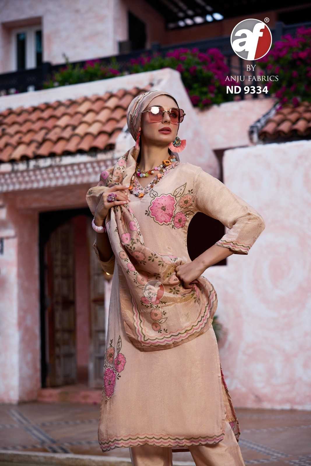 anju fab nd 9334 amazing look shimmer readymade combo suits