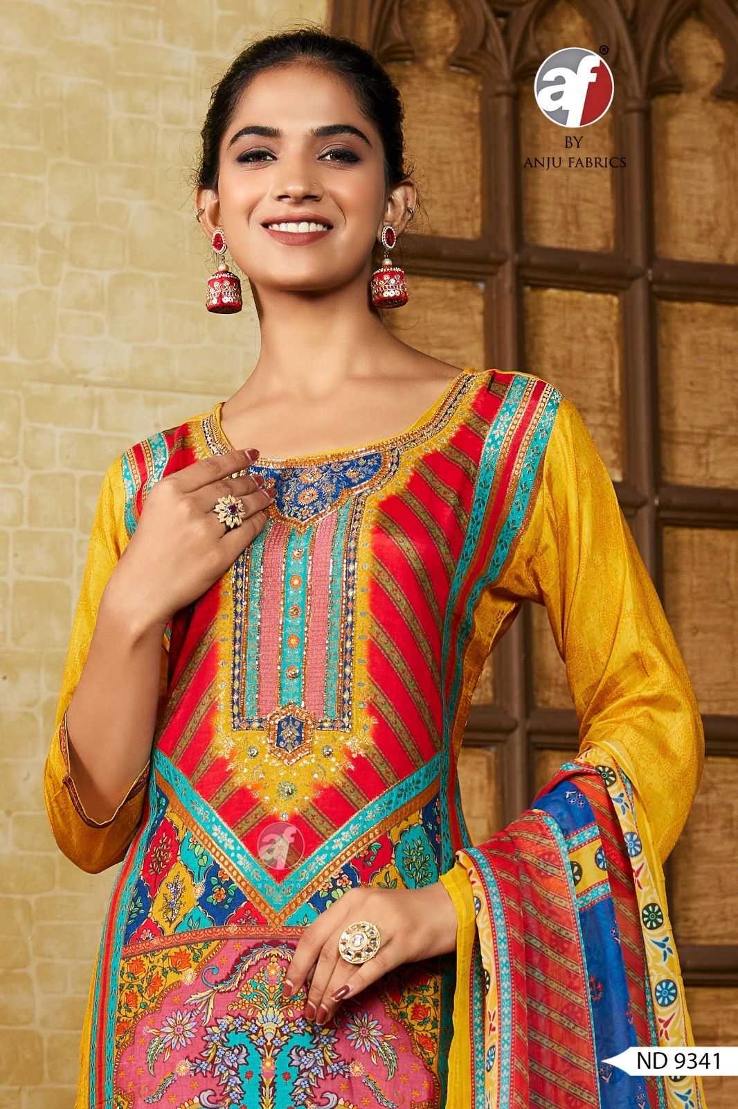 anju fab nd 9341 readymade russian silk print stylish combo ladies suits