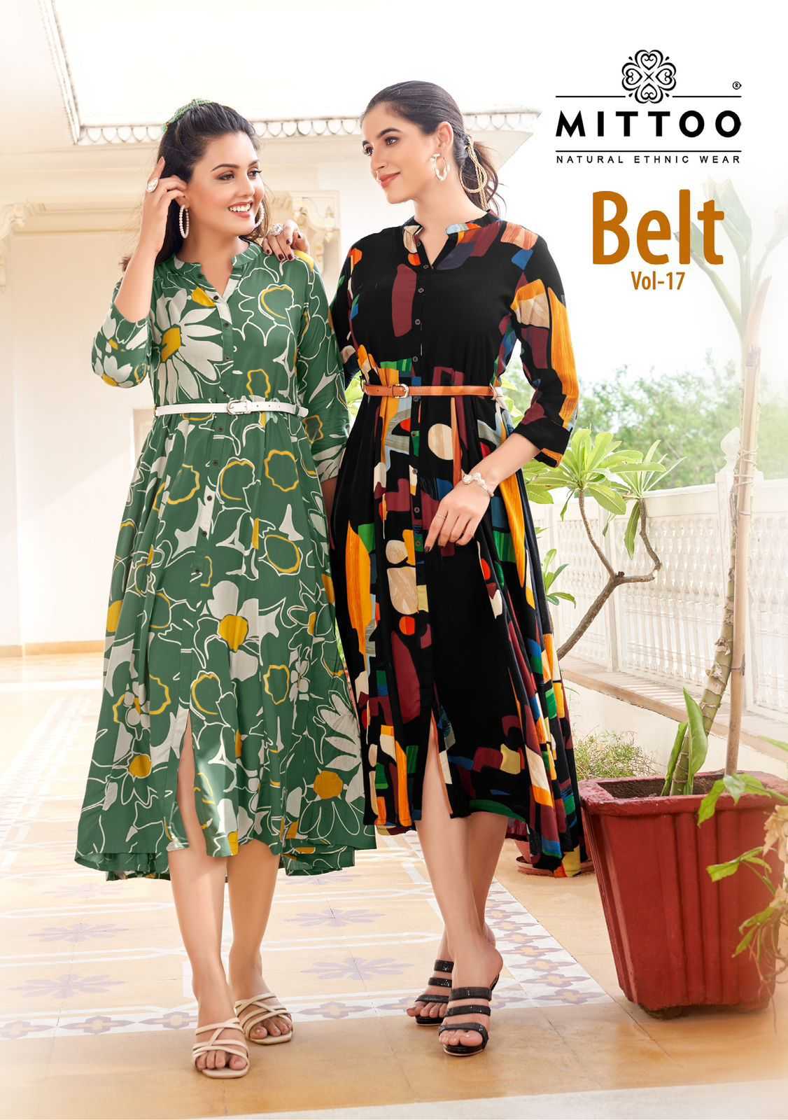 belt vol 17 by mittoo fullstitch rayon printed frock style long kurti