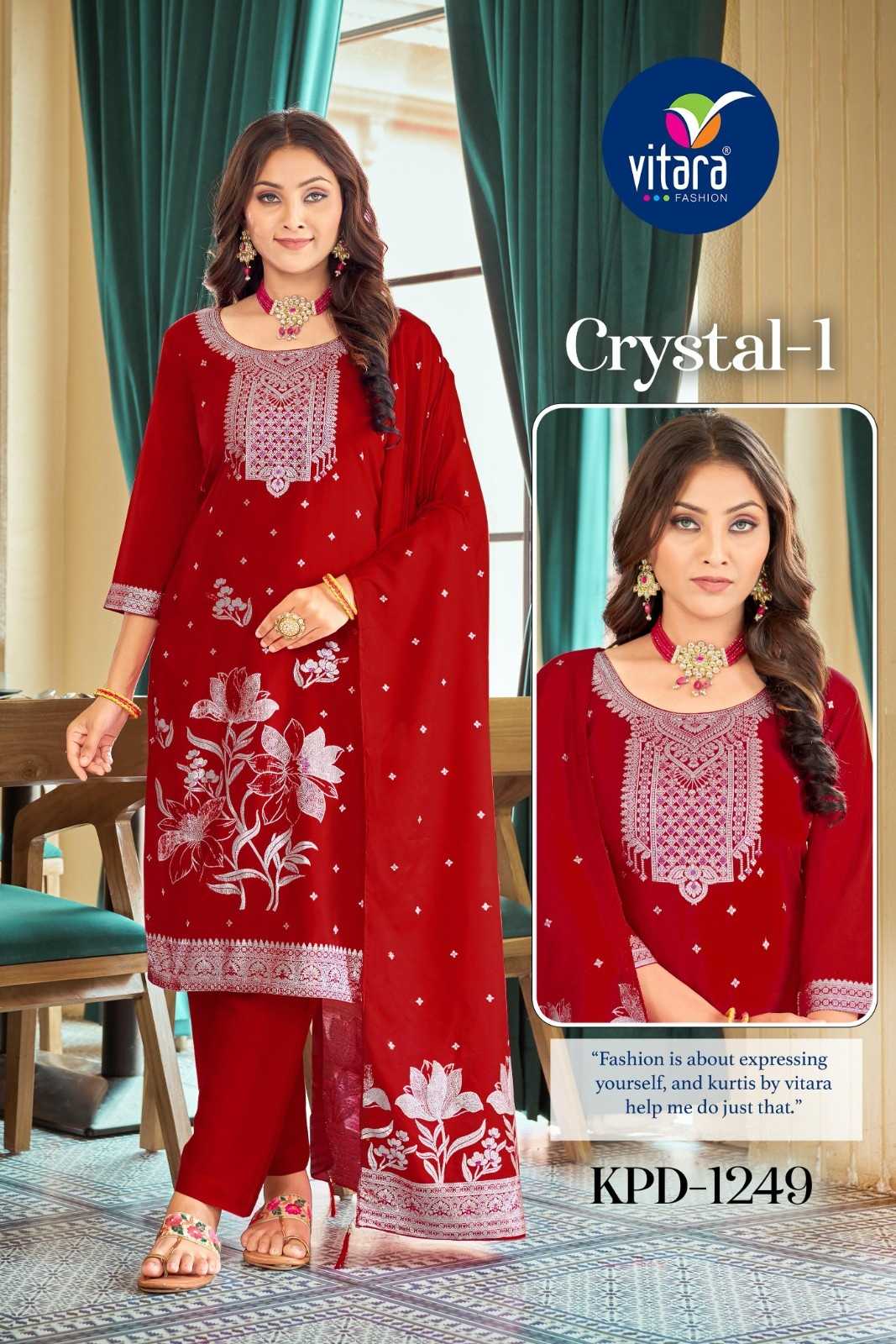 crystal vol 1 by vitara fashion readymade classic muslin weaving jacquard combo set suit