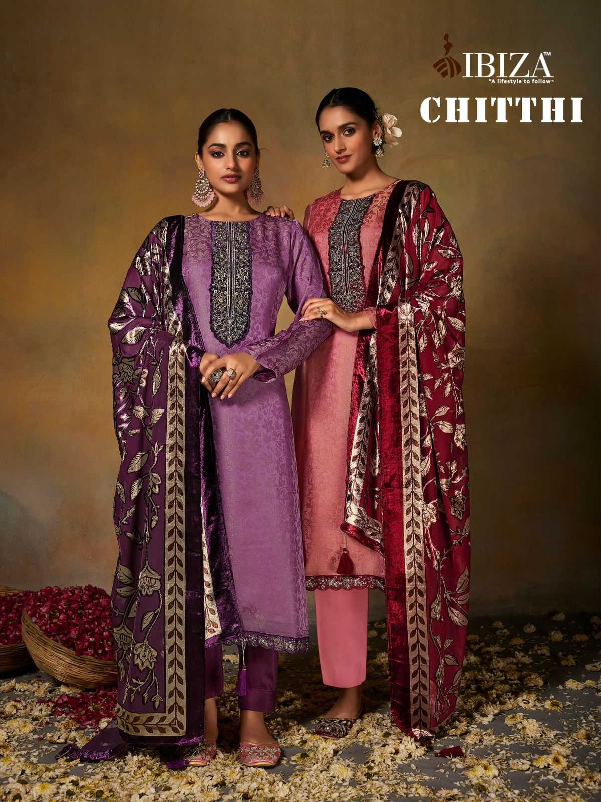 ibiza chitthi fancy jacquard moroccan silk attractive 3pcs suits