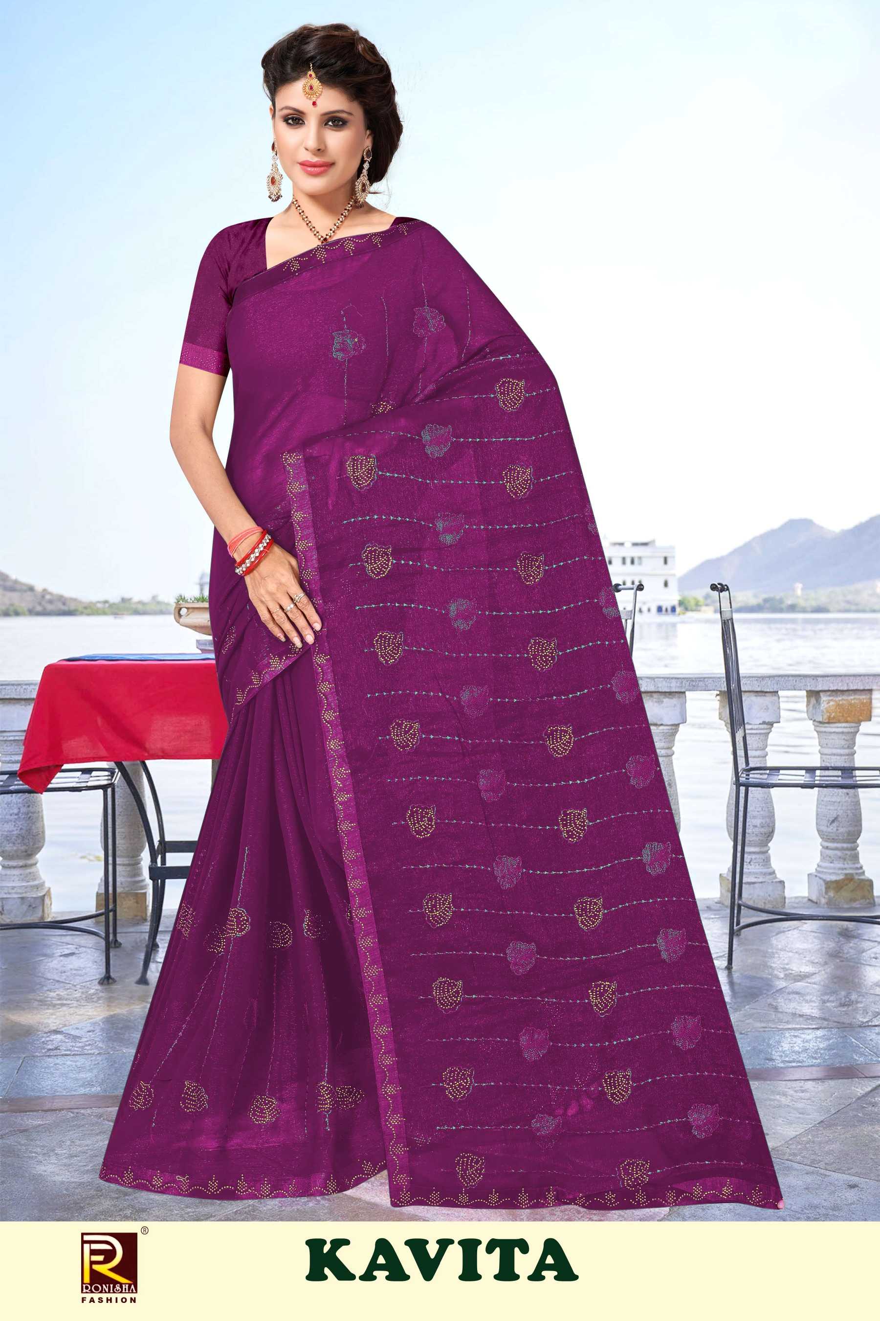 KAVITA  BY RANJNA SAREE CHIFFON FABRICS SIROSKI DIAMOND WORK  FANCY SUPER HIT COLLECTION SAREES