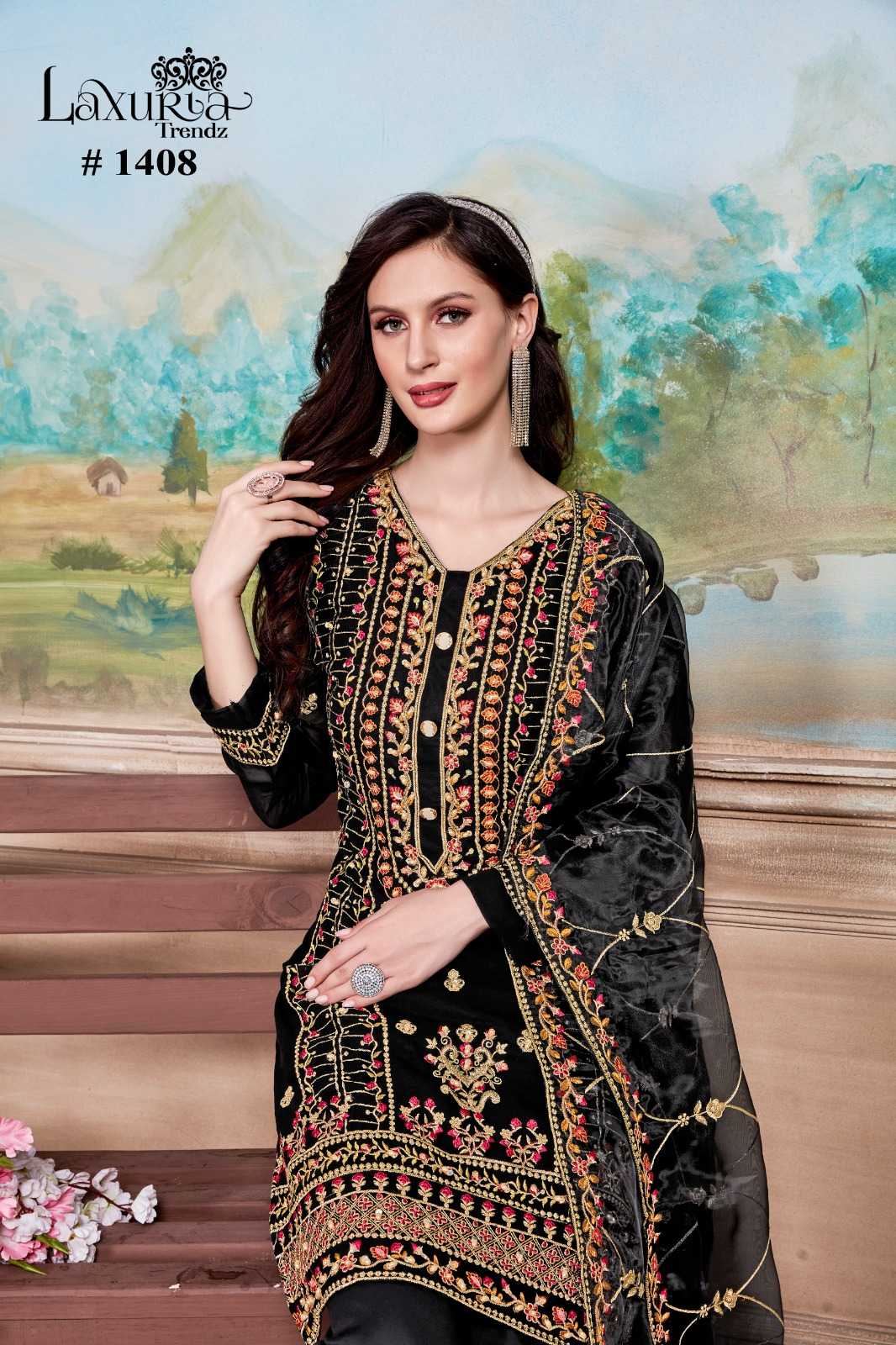 laxuria trendz 1408 georgette fashionable full stitch pakisatni 3pcs dress