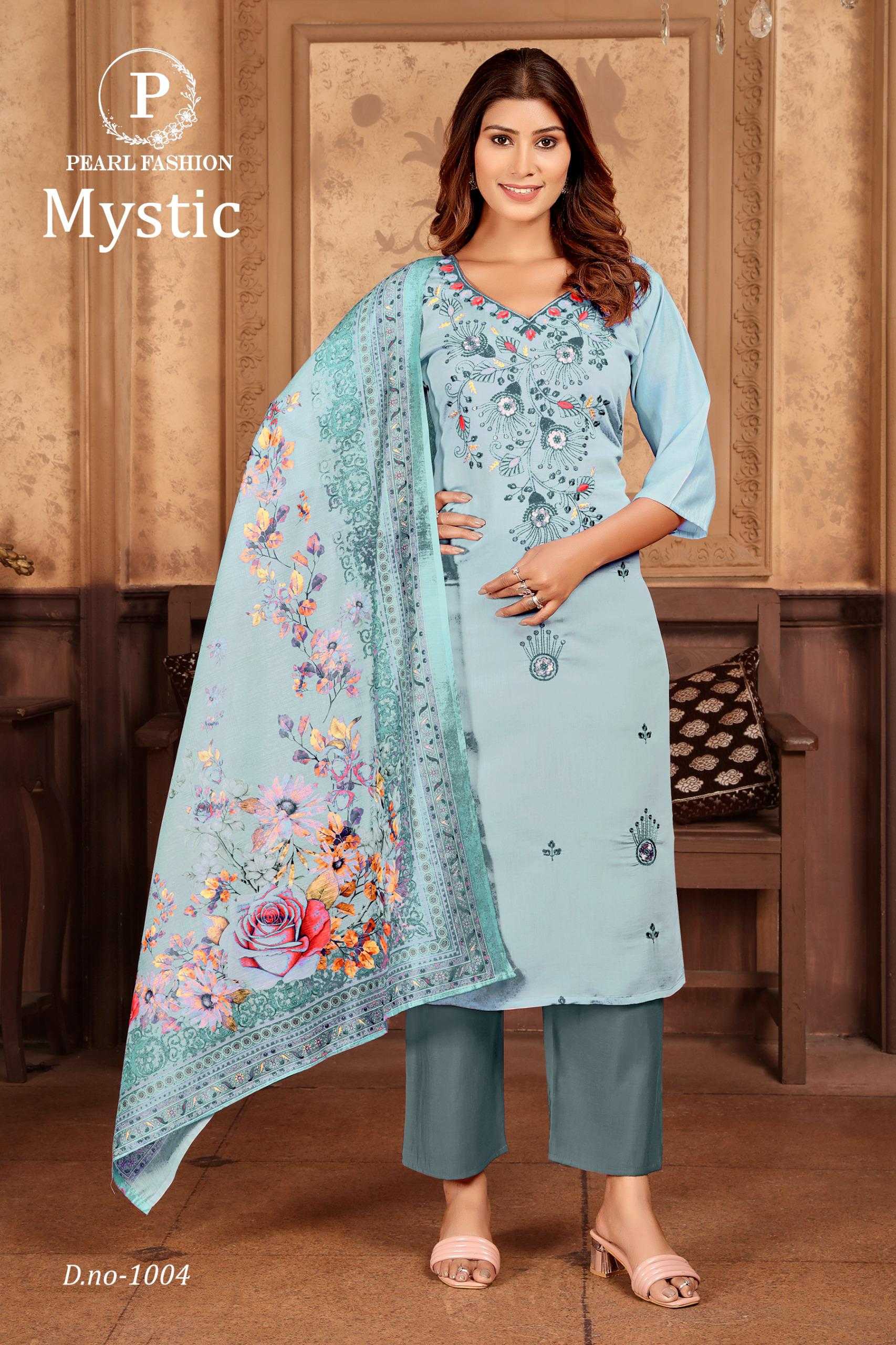 pearl fashion mystic roman silk readymade pretty look suit 